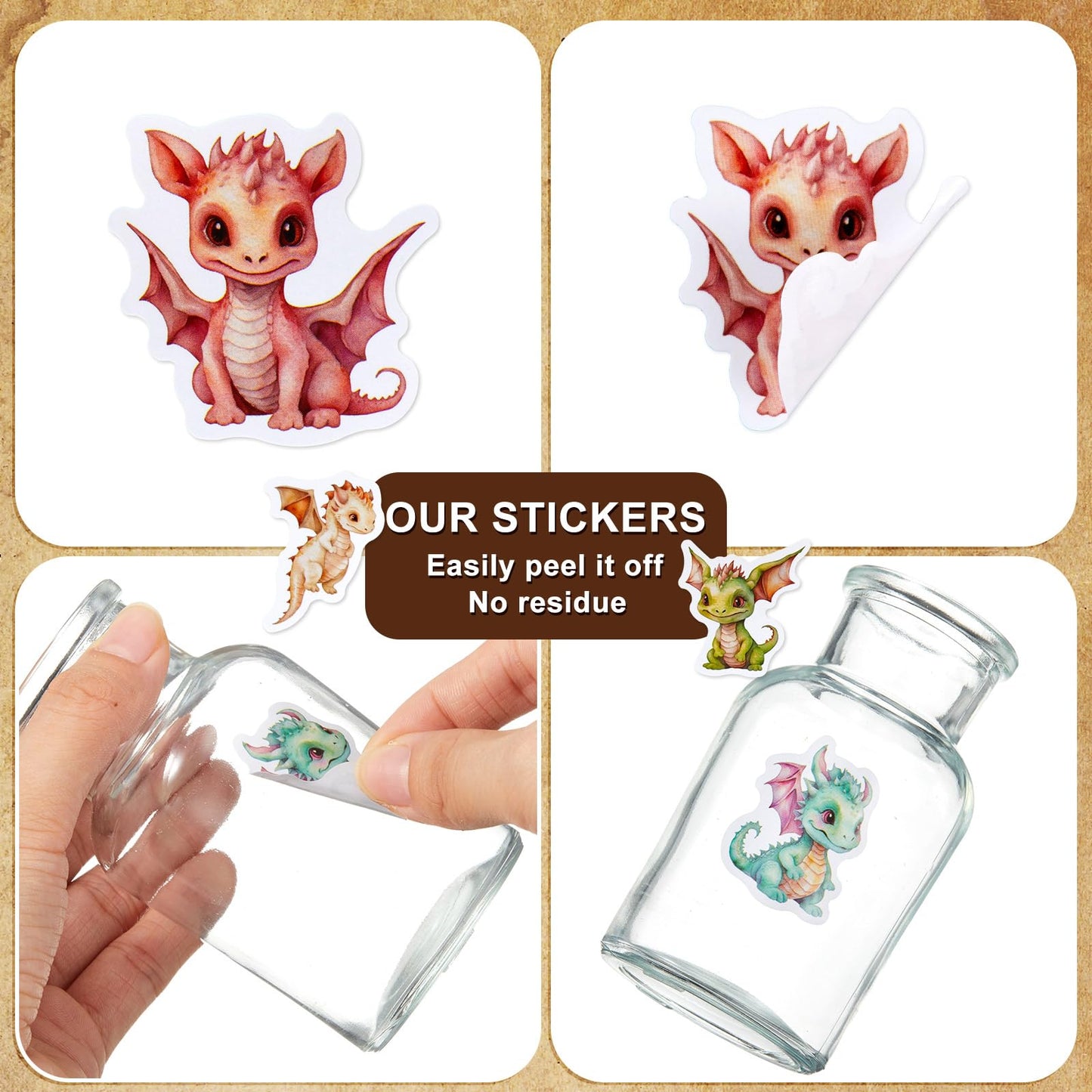 Qeeenar Dragon Sticker Roll – 500 Pcs Watercolor Dragons for Crafts, Parties & Rewards
