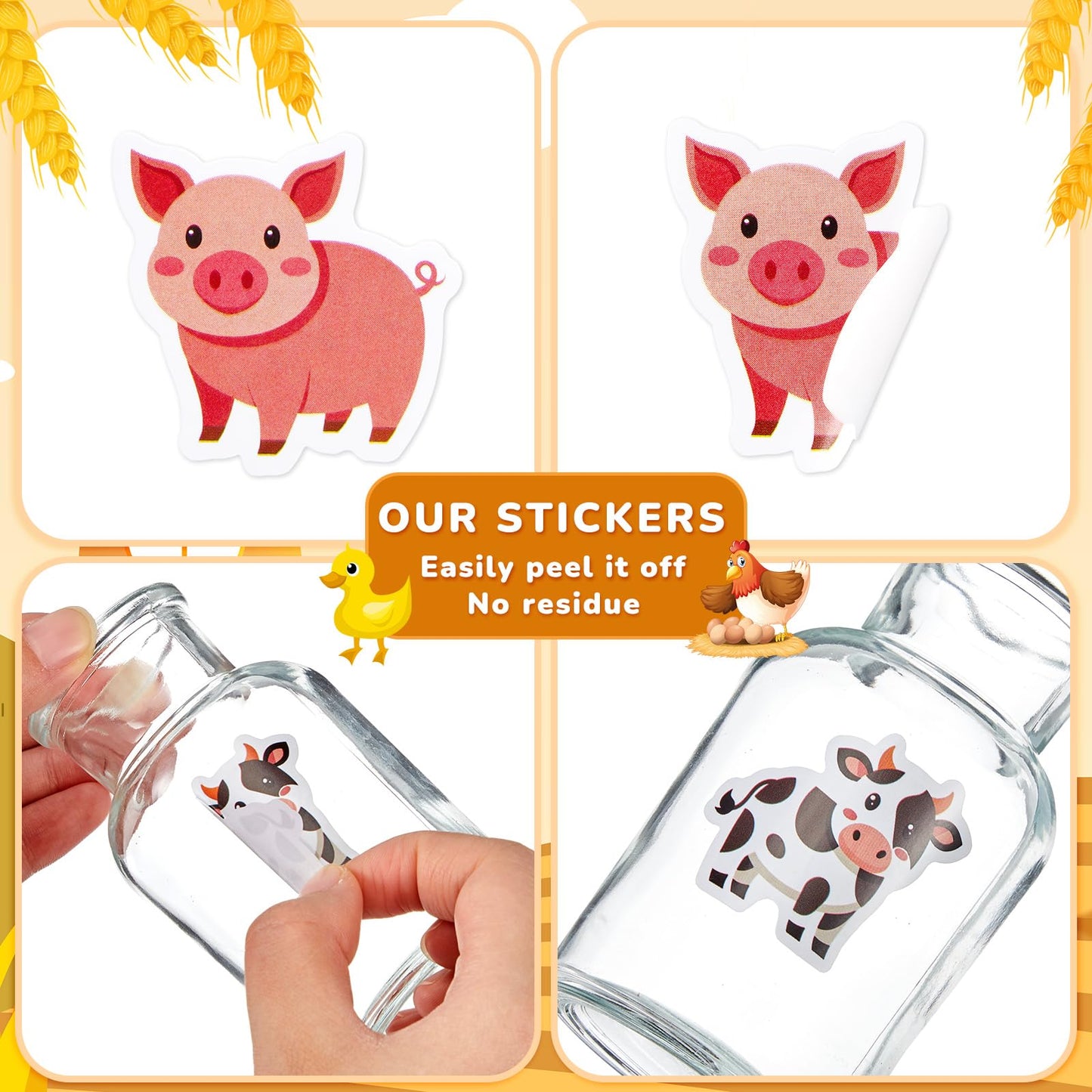 Qeeenar 1 Roll Farm Animal Stickers – 500 Pcs, Watercolor Designs