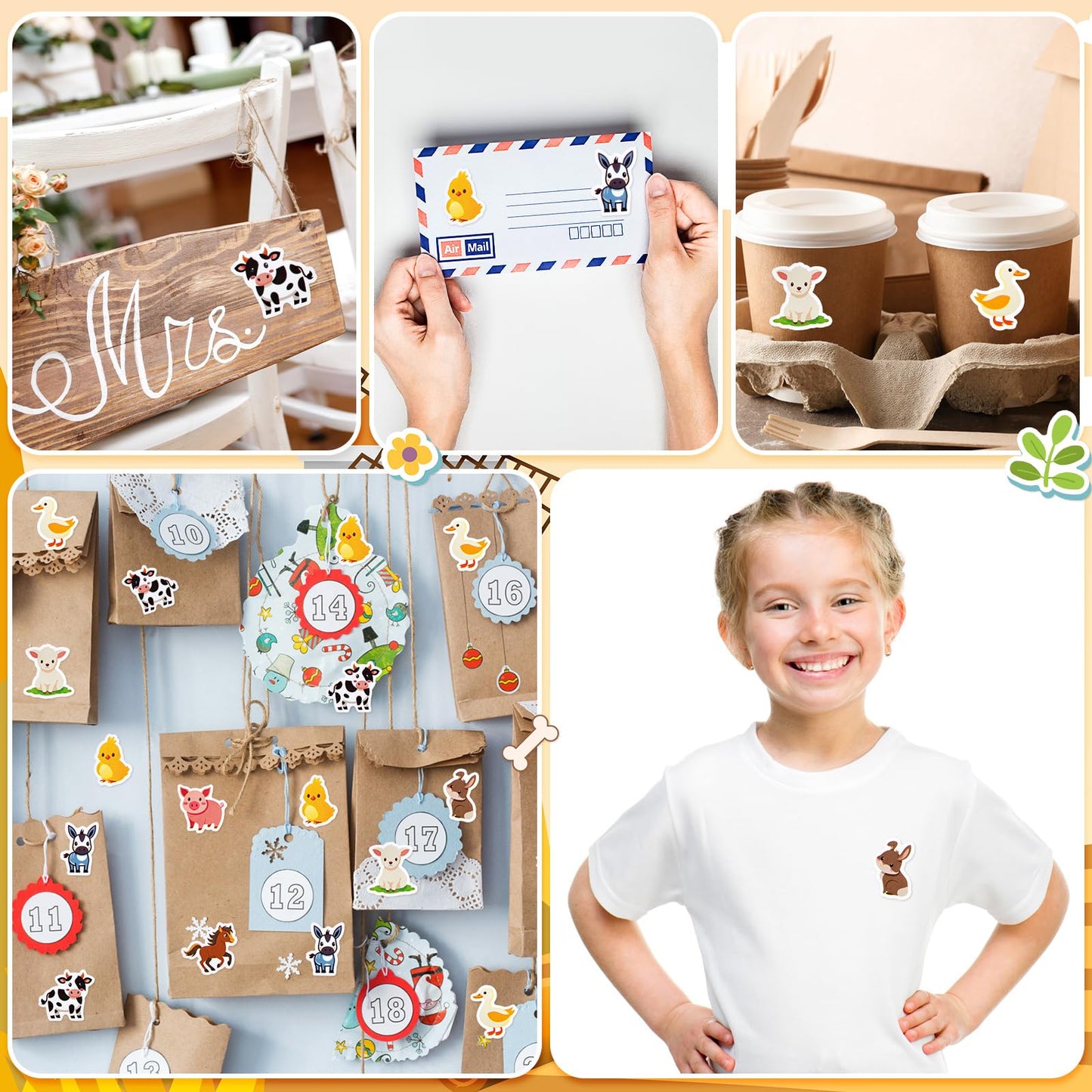 Qeeenar 1 Roll Farm Animal Stickers – 500 Pcs, Watercolor Designs