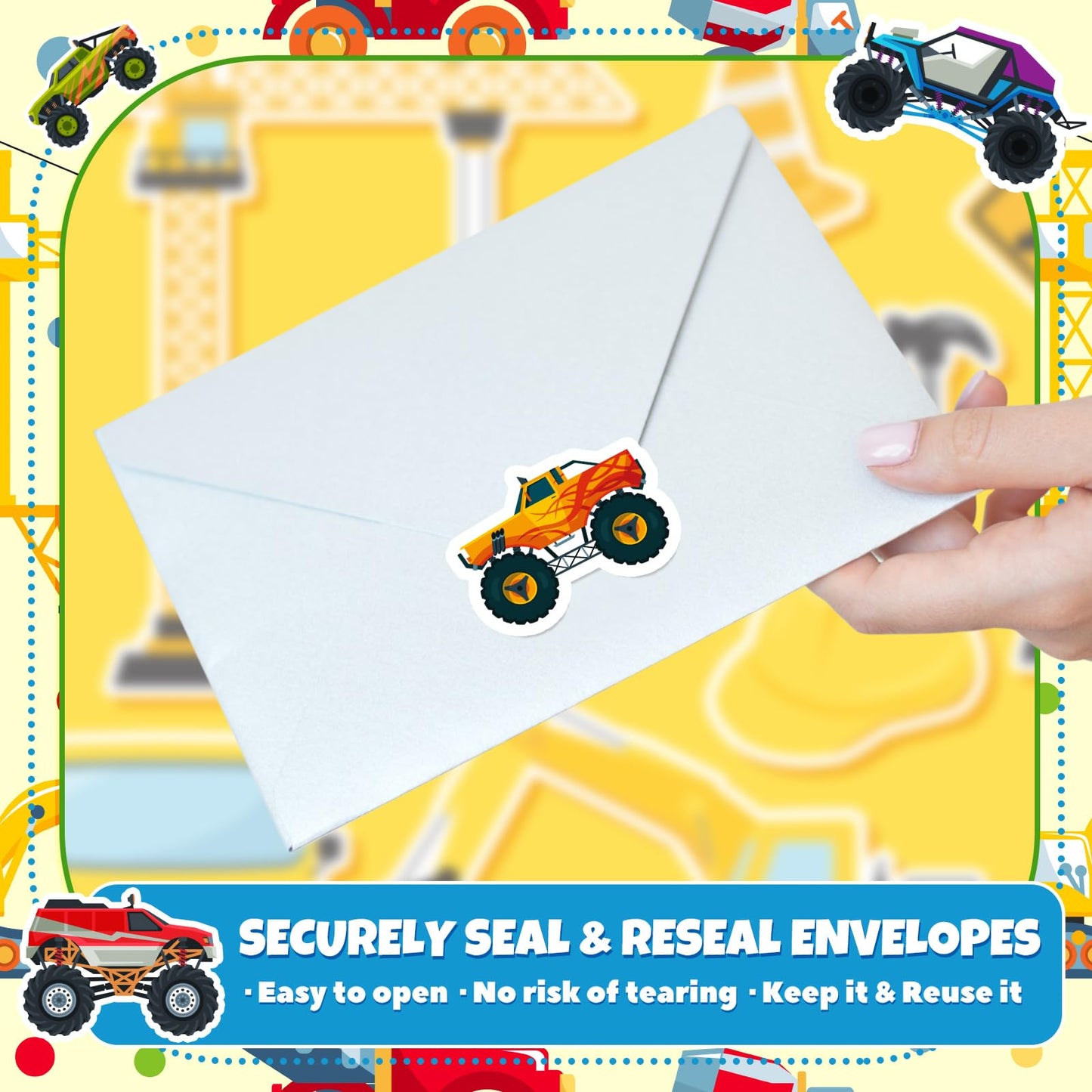 Qeeenar 1 Roll Monster Truck Stickers – 500 Pcs Watercolor Sticker Roll for Rewards & Party Favors