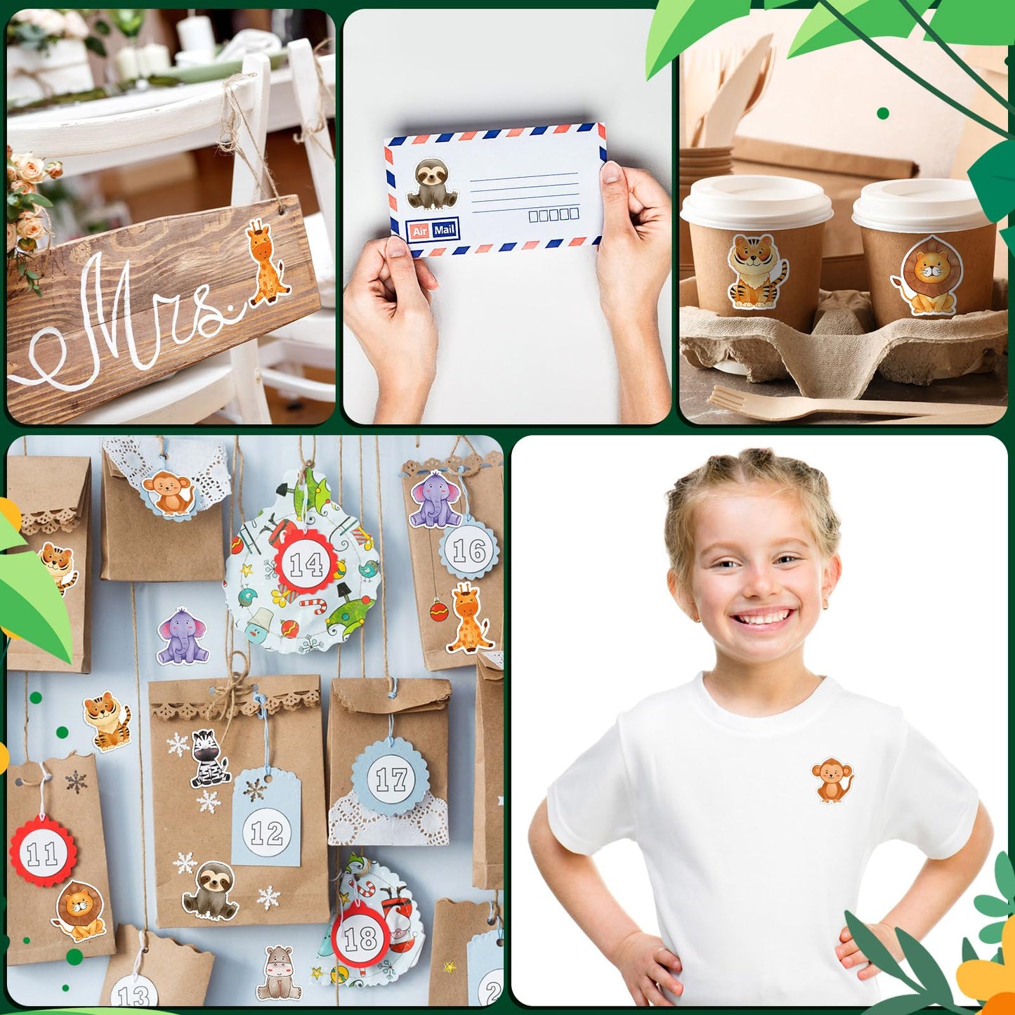 Qeeenar Jungle Animal Stickers Roll – 500 Pcs, Party Favors & Rewards