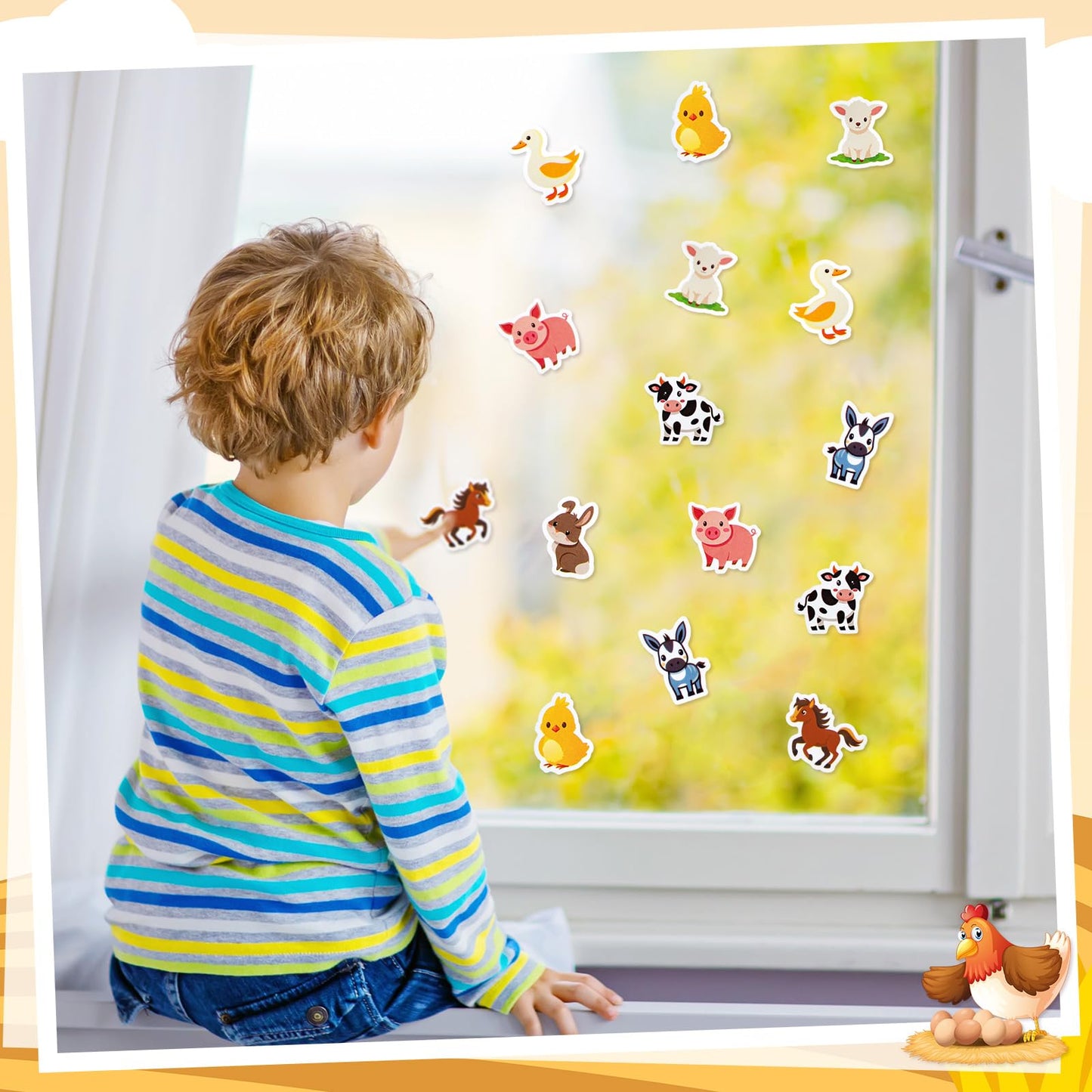 Qeeenar 1 Roll Farm Animal Stickers – 500 Pcs, Watercolor Designs