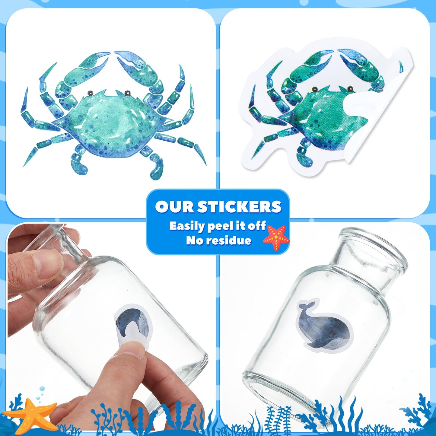 Qeeenar 1 Roll Aquatic Creatures Stickers – 500 Pcs Watercolor Decals for Party Favors & Classroom Use