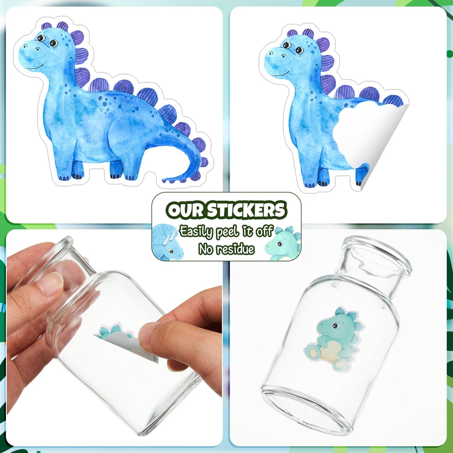 Qeeenar 1 Roll Dinosaur Stickers – 500 Pcs Watercolor Dino Designs for Party Favors & Rewards