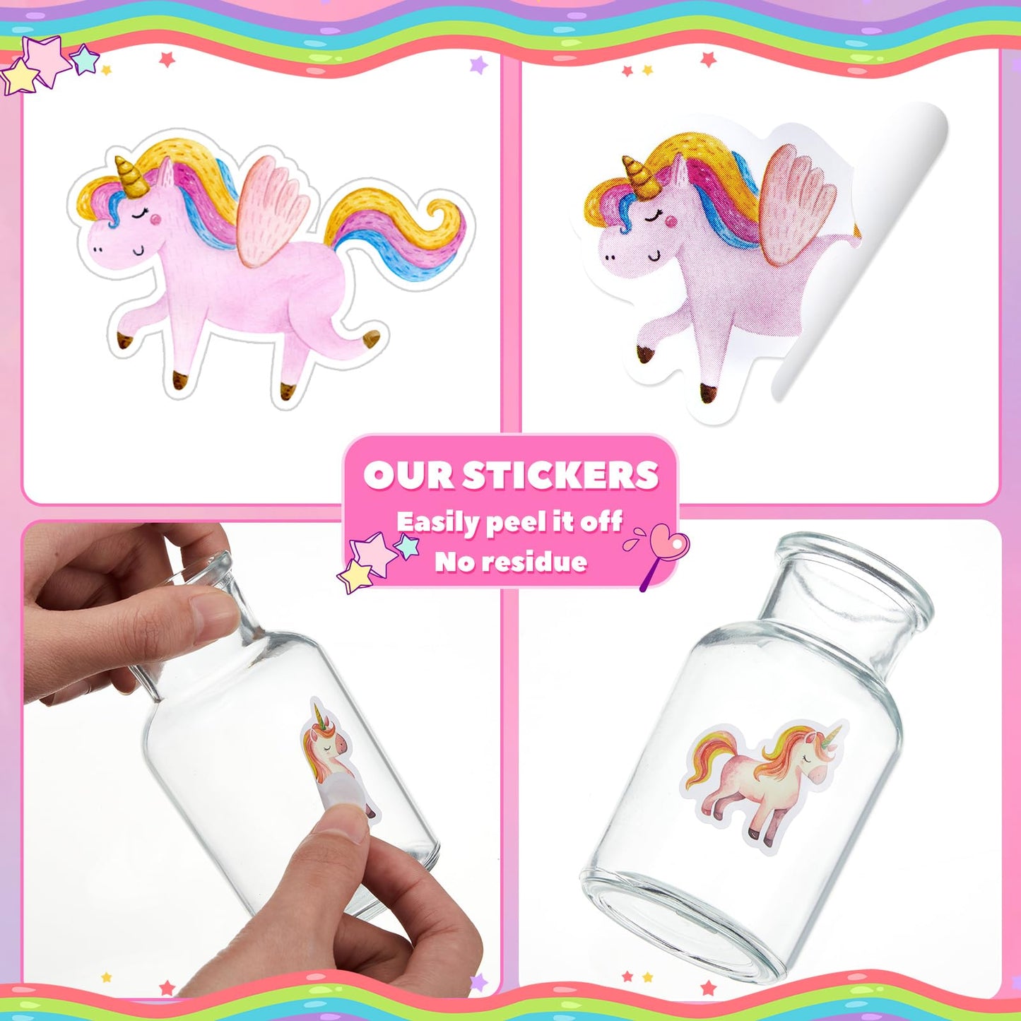 Qeeenar Unicorn Stickers Roll – 500 Pcs, Watercolor Designs, Rewards & Crafts