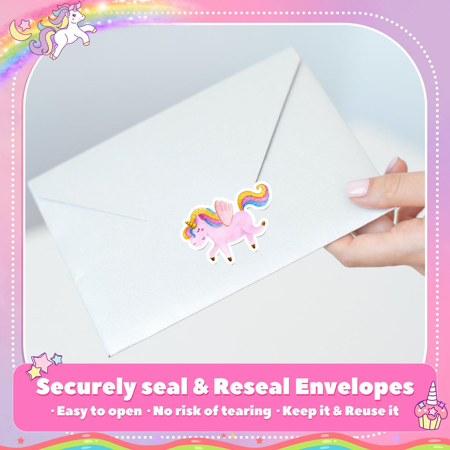 Qeeenar Unicorn Stickers Roll – 500 Pcs, Watercolor Designs, Rewards & Crafts
