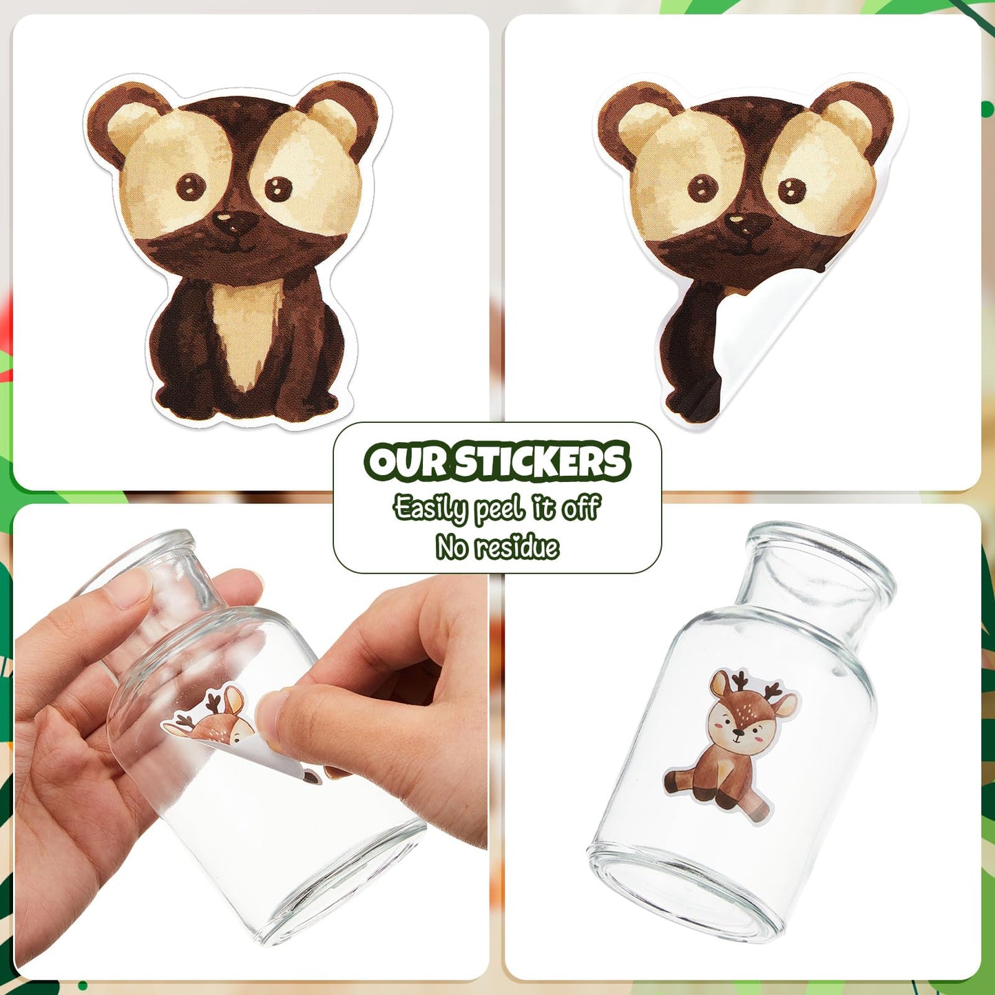 Qeeenar Forest Animal Stickers Roll – 500 Watercolor Stickers for Rewards, Party Favors & Crafts