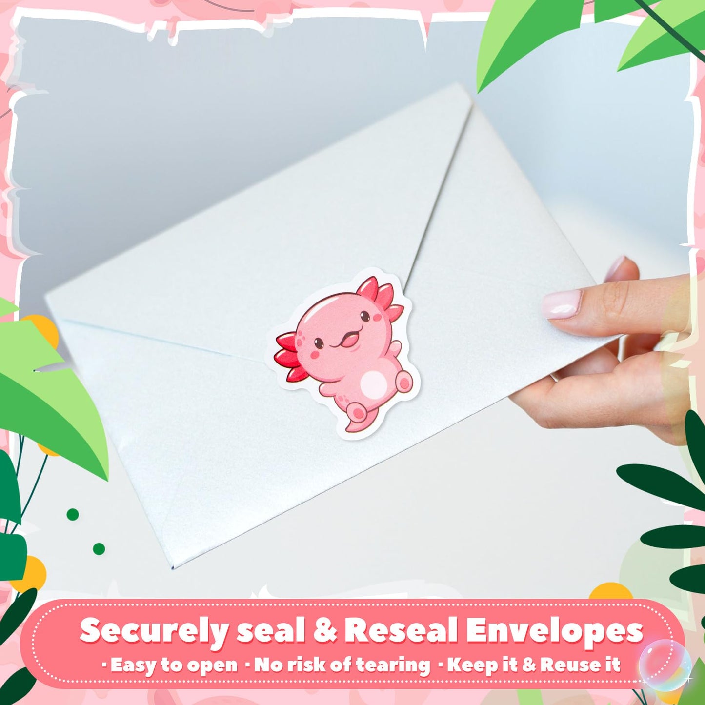 Qeeenar Axolotl Stickers Roll – 500 Pcs Watercolor Decals for Parties, Rewards & Craft Projects