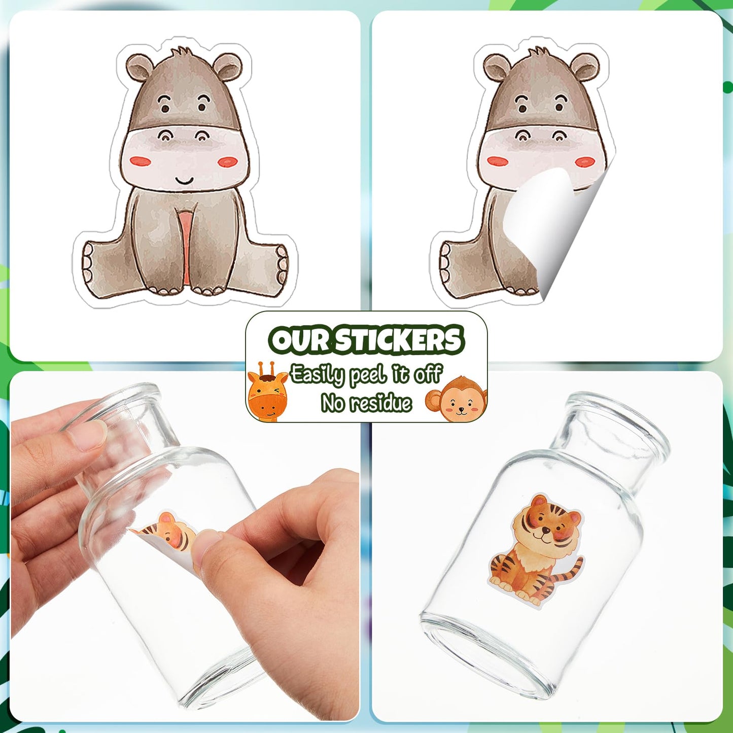 Qeeenar Jungle Animal Stickers Roll – 500 Pcs, Party Favors & Rewards
