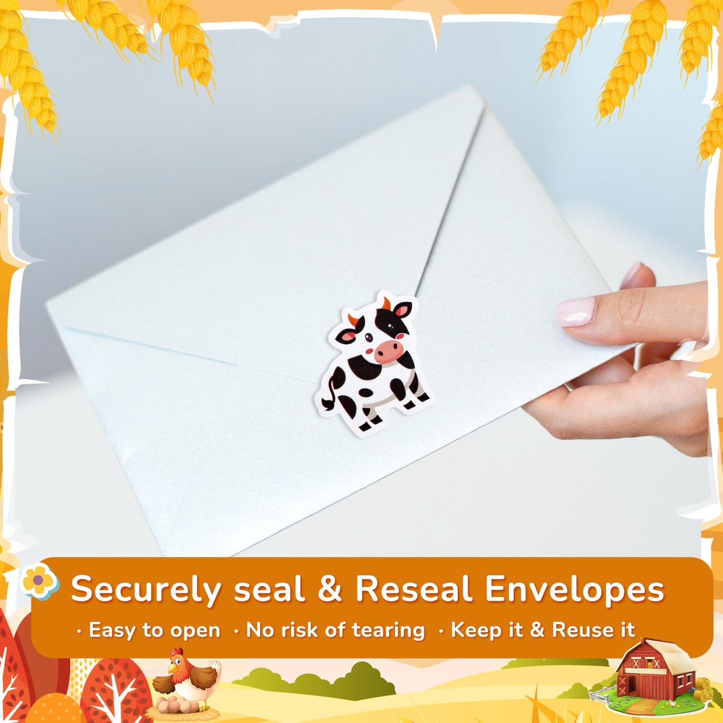 Qeeenar 1 Roll Farm Animal Stickers – 500 Pcs, Watercolor Designs