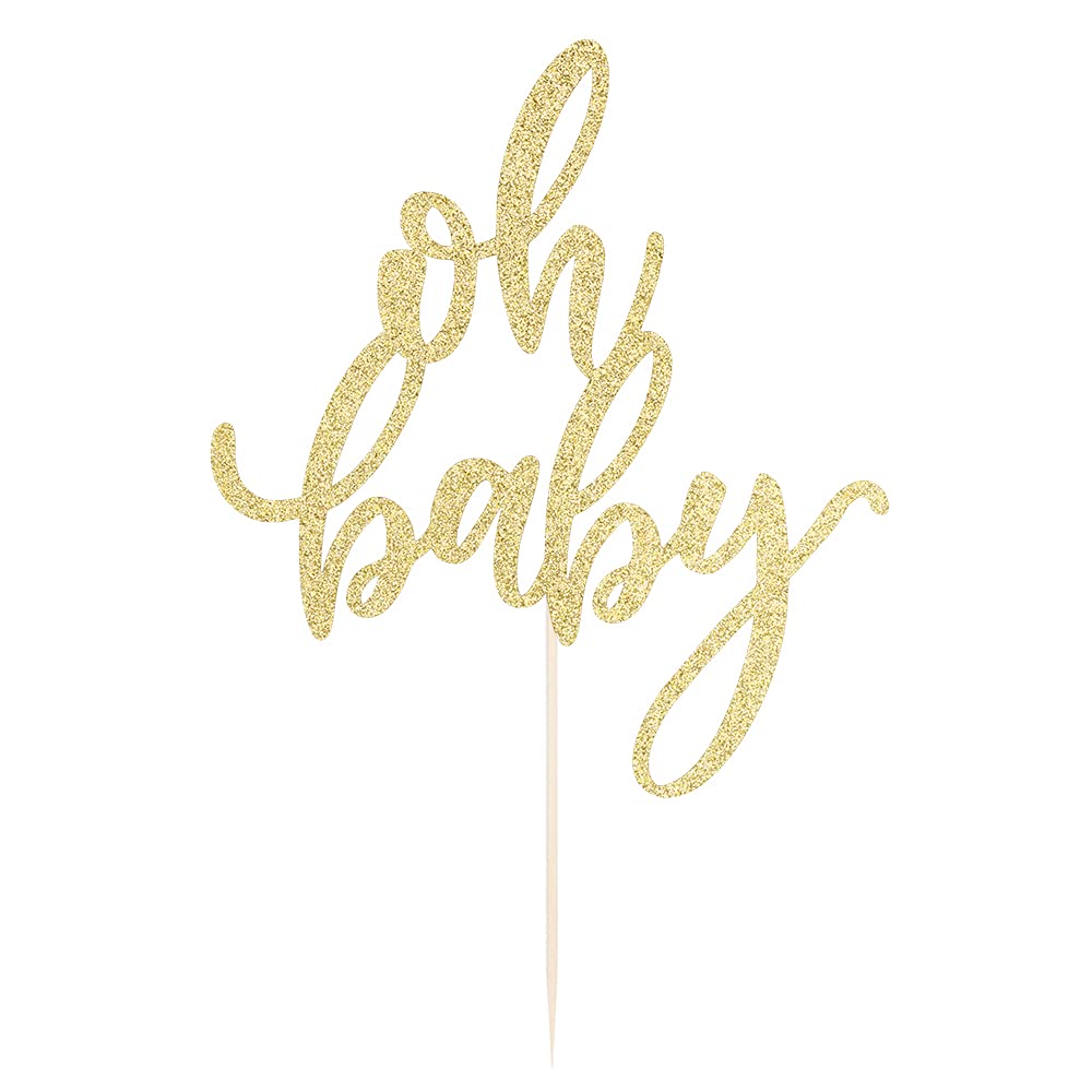 Qertesl Glitter Oh Baby Cake Topper – Gold Party Decoration for Baby Showers, Baptisms & Gender Reveals