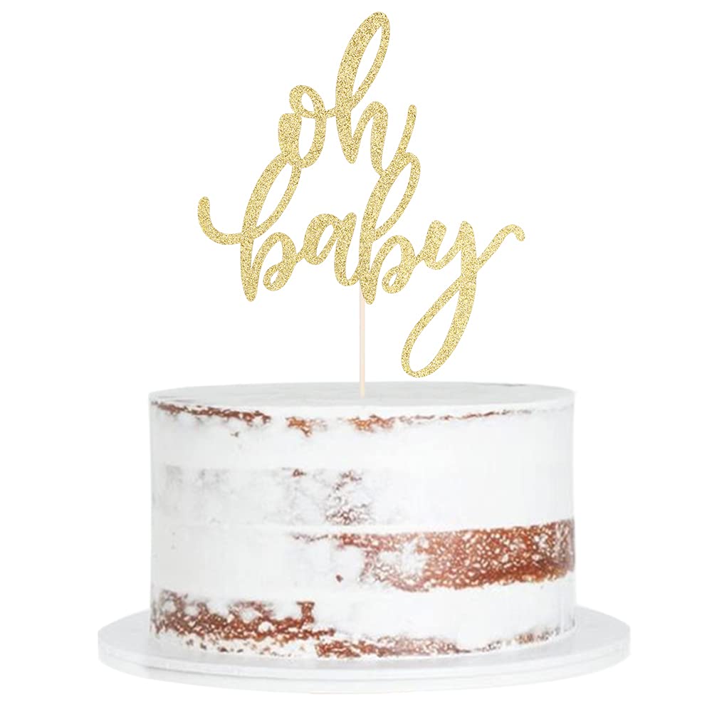 Qertesl Glitter Oh Baby Cake Topper – Gold Party Decoration for Baby Showers, Baptisms & Gender Reveals