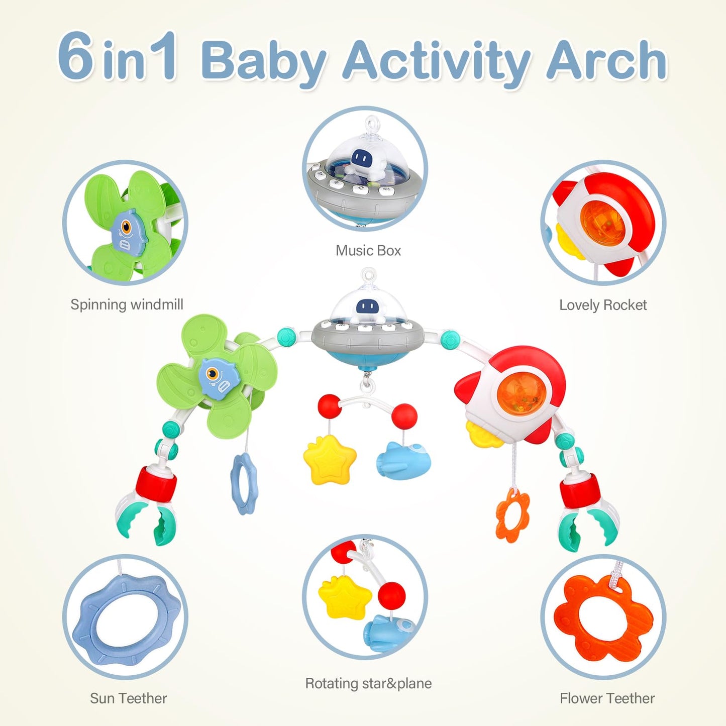 qesfir Musical Baby Stroller Arch Toys | Travel Car Seat & Pram Activity Arch