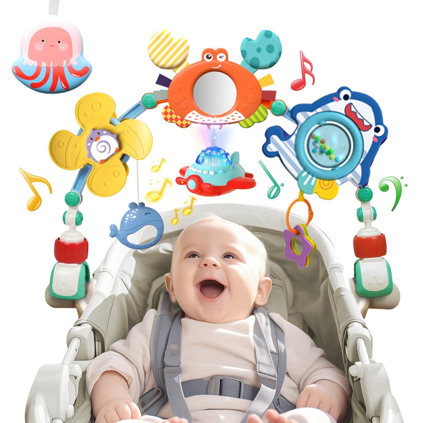 Qesfir Musical Baby Stroller Arch | Travel Car Seat Toys & Baby Play Arch