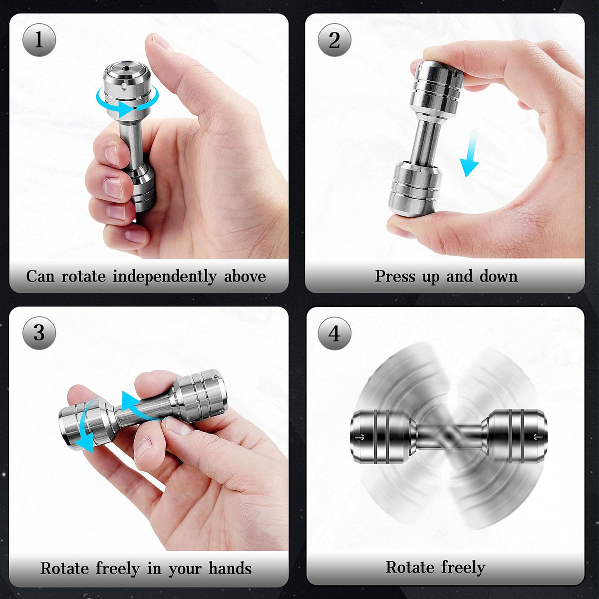 QETRABONE Fidget Dumbbell – 2-in-1 EDC Metal Spinner for Focus, Stress Relief, and Desk Use