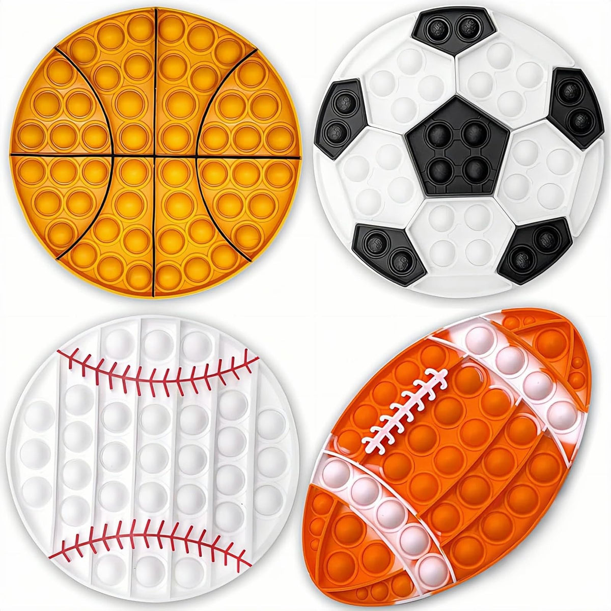QETRABONE 4 Pcs Fidget Toys – Sports Bubble Pop Sensory Set