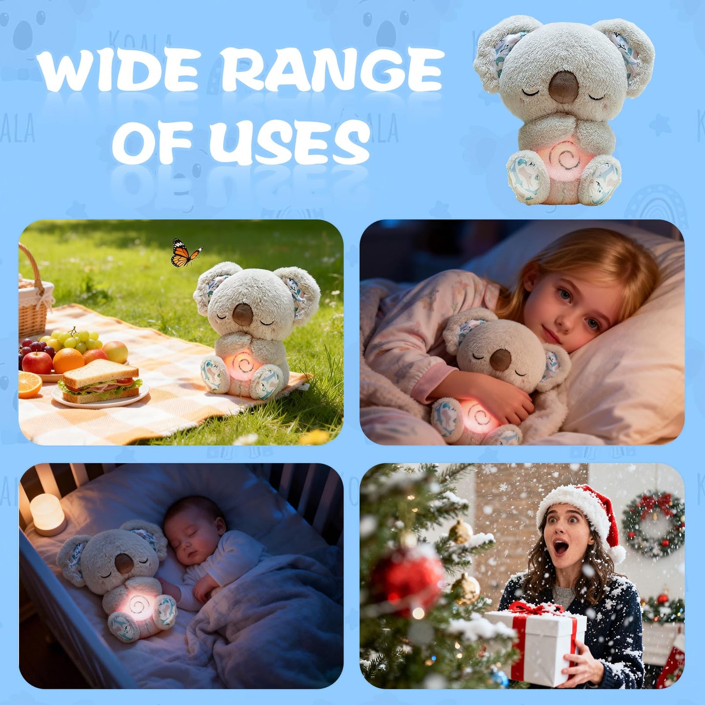QFCST Relief Koala Breathing Toy – Anxiety Relief Plush with Lights & Rhythmic Breathing Motion