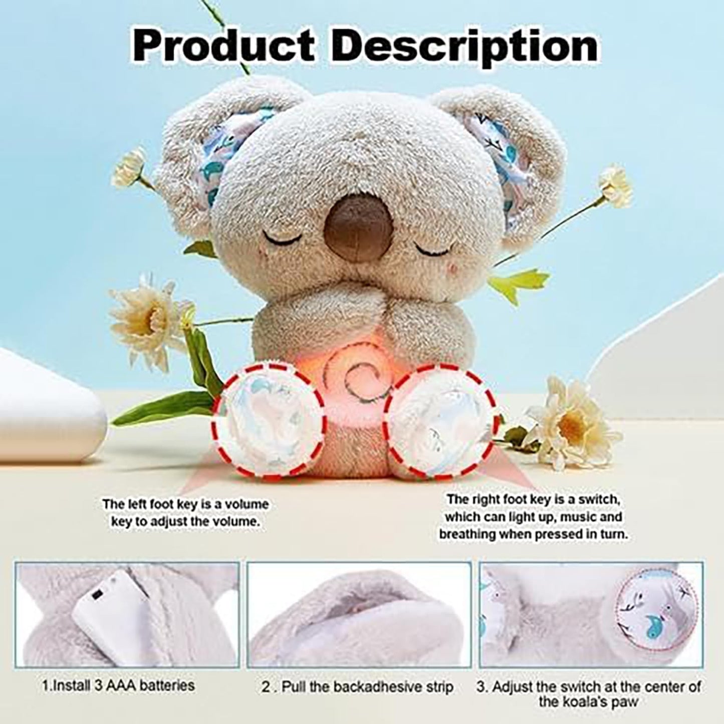 QFCST Relief Koala Breathing Toy – Anxiety Relief Plush with Lights & Rhythmic Breathing Motion