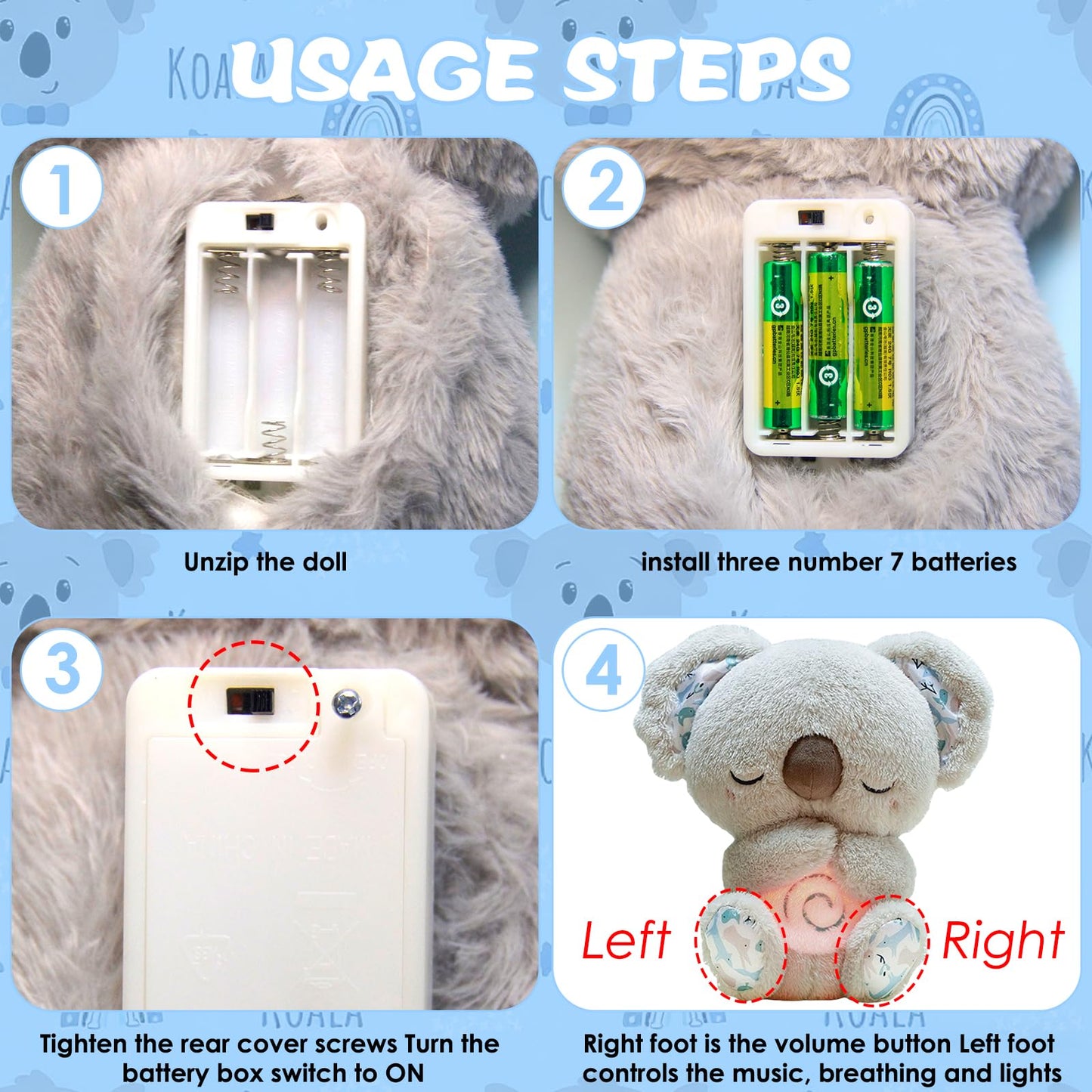 QFCST Relief Koala Breathing Toy – Anxiety Relief Plush with Lights & Rhythmic Breathing Motion