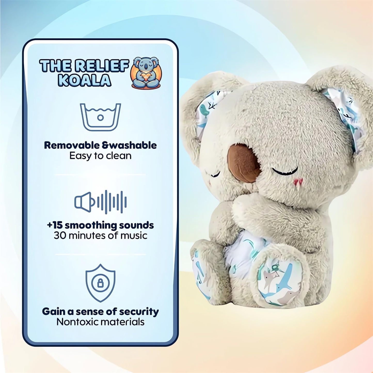 QFCST Relief Koala Breathing Toy – Anxiety Relief Plush with Lights & Rhythmic Breathing Motion