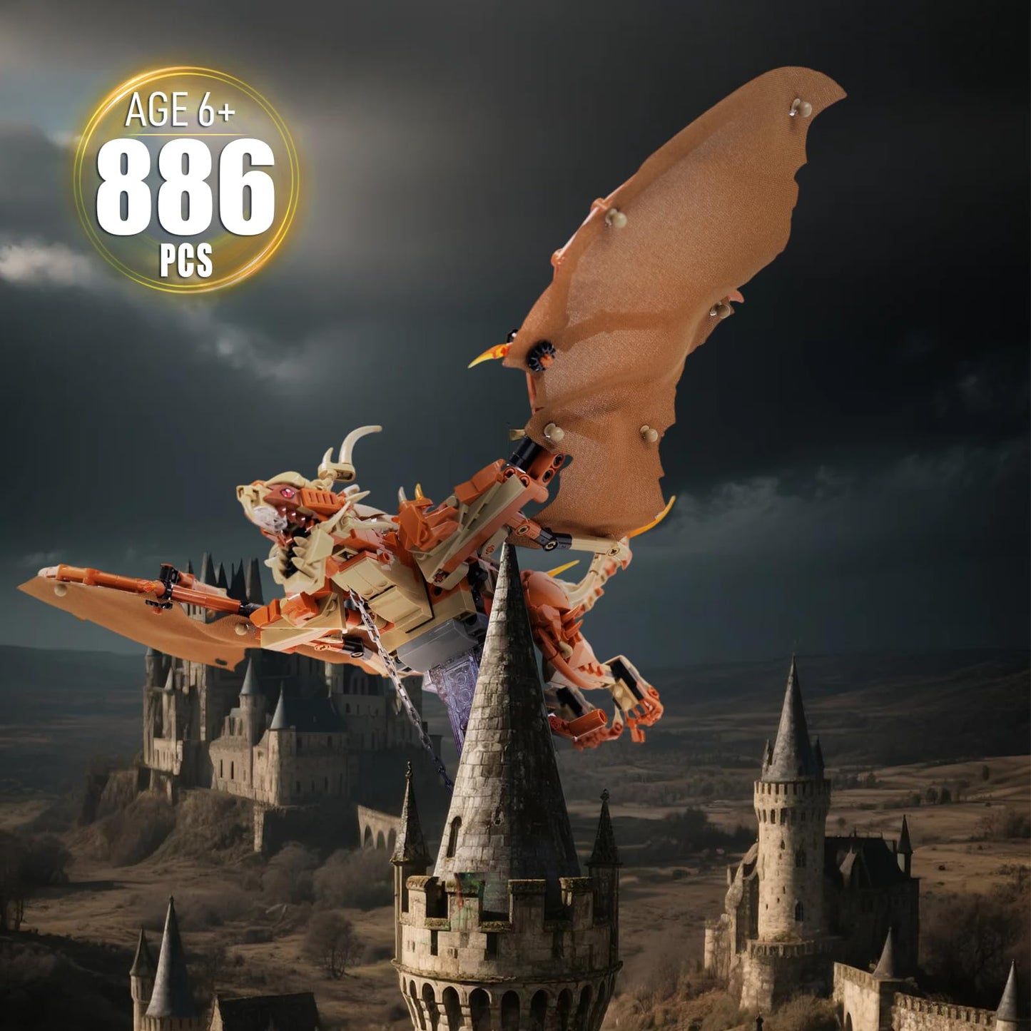 QFJ Ideas Magic Wiki Fire Dragon Building Set – 886 Pcs, LEGO-Compatible Potter-Inspired MOC