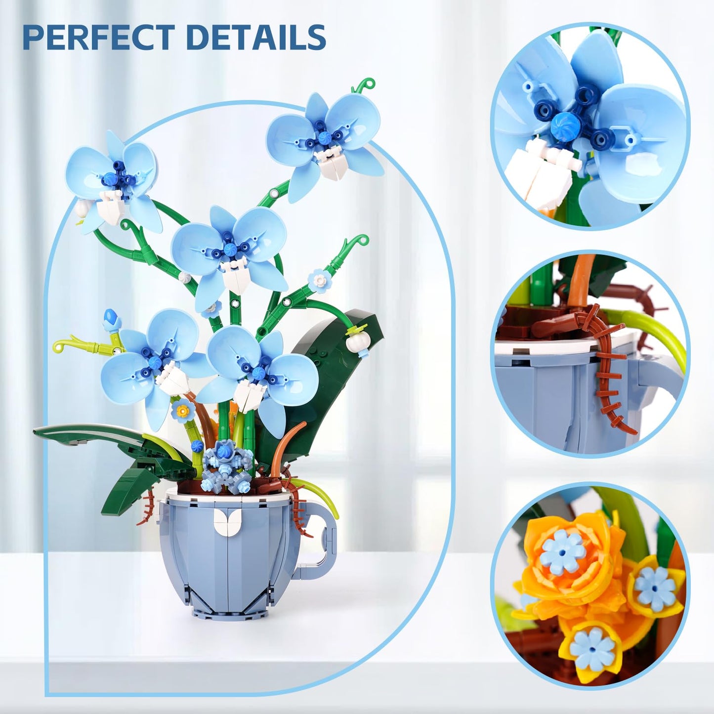 QFJ Ideas Blue Orchid Flower Building Block Set – 567PCS DIY Home Decor Kit for Adults