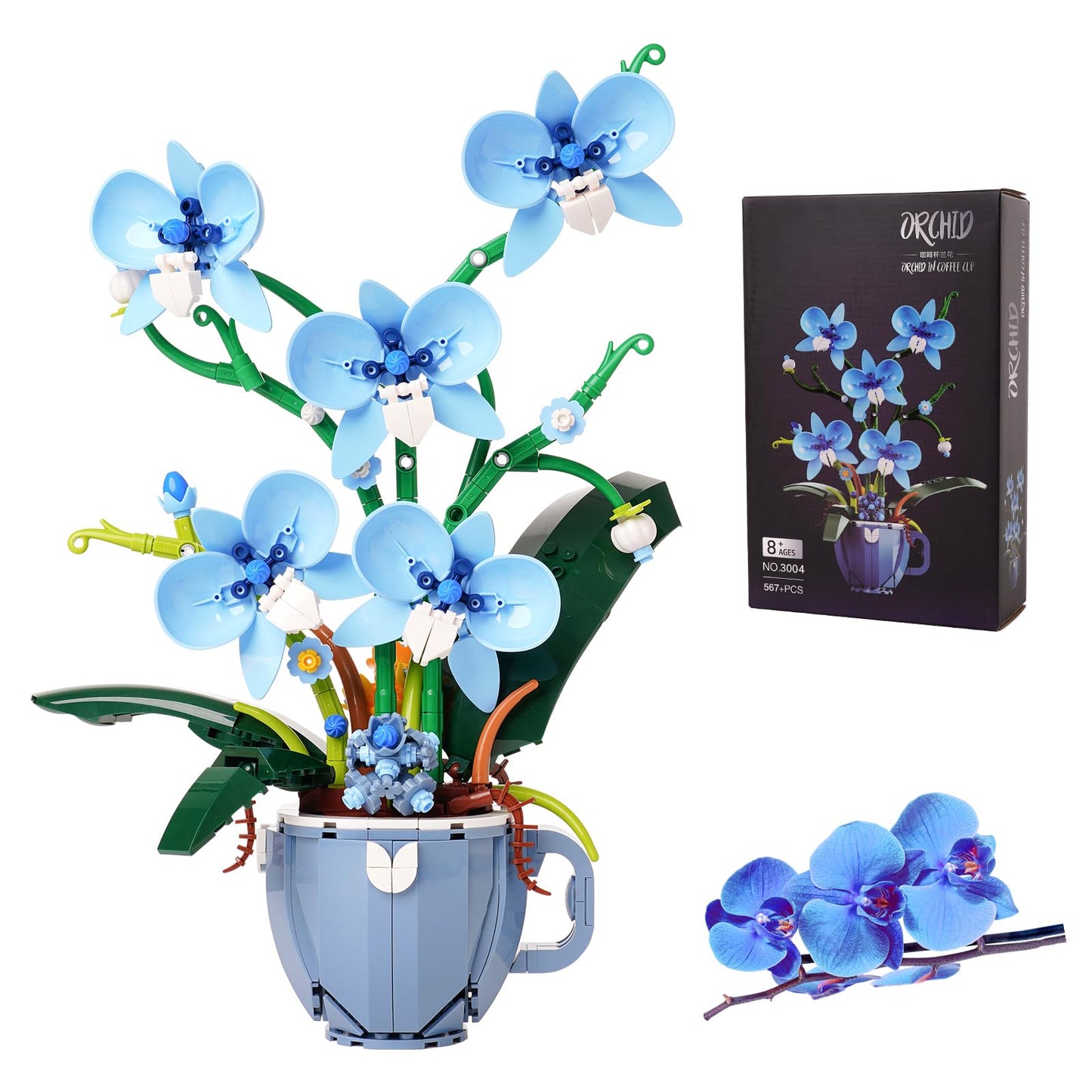 QFJ Ideas Blue Orchid Flower Building Block Set – 567PCS DIY Home Decor Kit for Adults