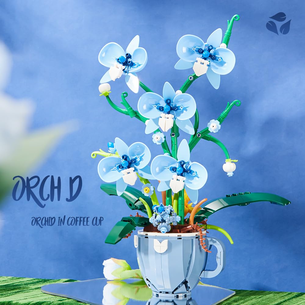 QFJ Ideas Blue Orchid Flower Building Block Set – 567PCS DIY Home Decor Kit for Adults