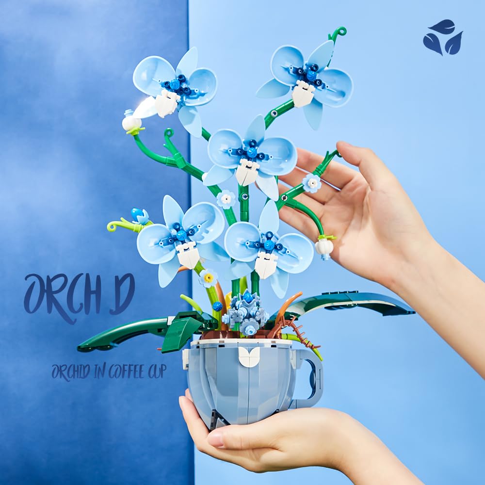 QFJ Ideas Blue Orchid Flower Building Block Set – 567PCS DIY Home Decor Kit for Adults