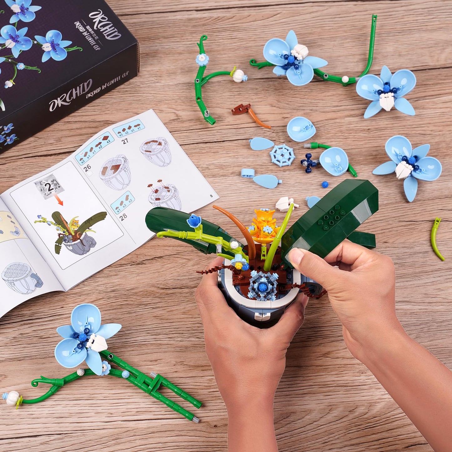 QFJ Ideas Blue Orchid Flower Building Block Set – 567PCS DIY Home Decor Kit for Adults