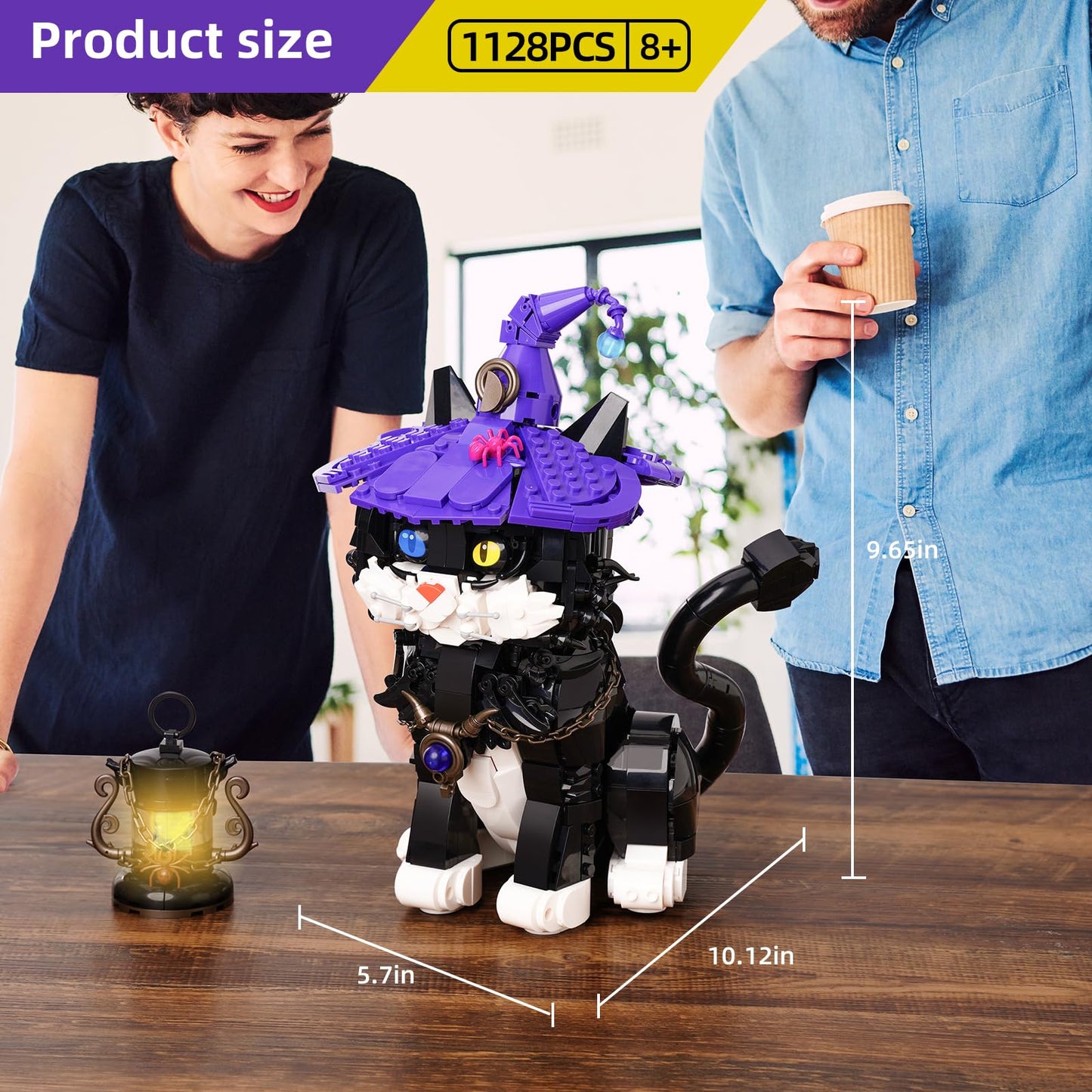 QFJ Ideas Harry Magic Cat Building Set – 1128 Pieces, Glow Lamp, LEGO Compatible
