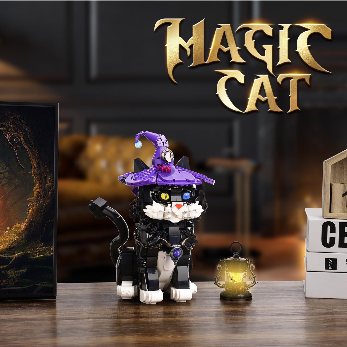 QFJ Ideas Harry Magic Cat Building Set – 1128 Pieces, Glow Lamp, LEGO Compatible