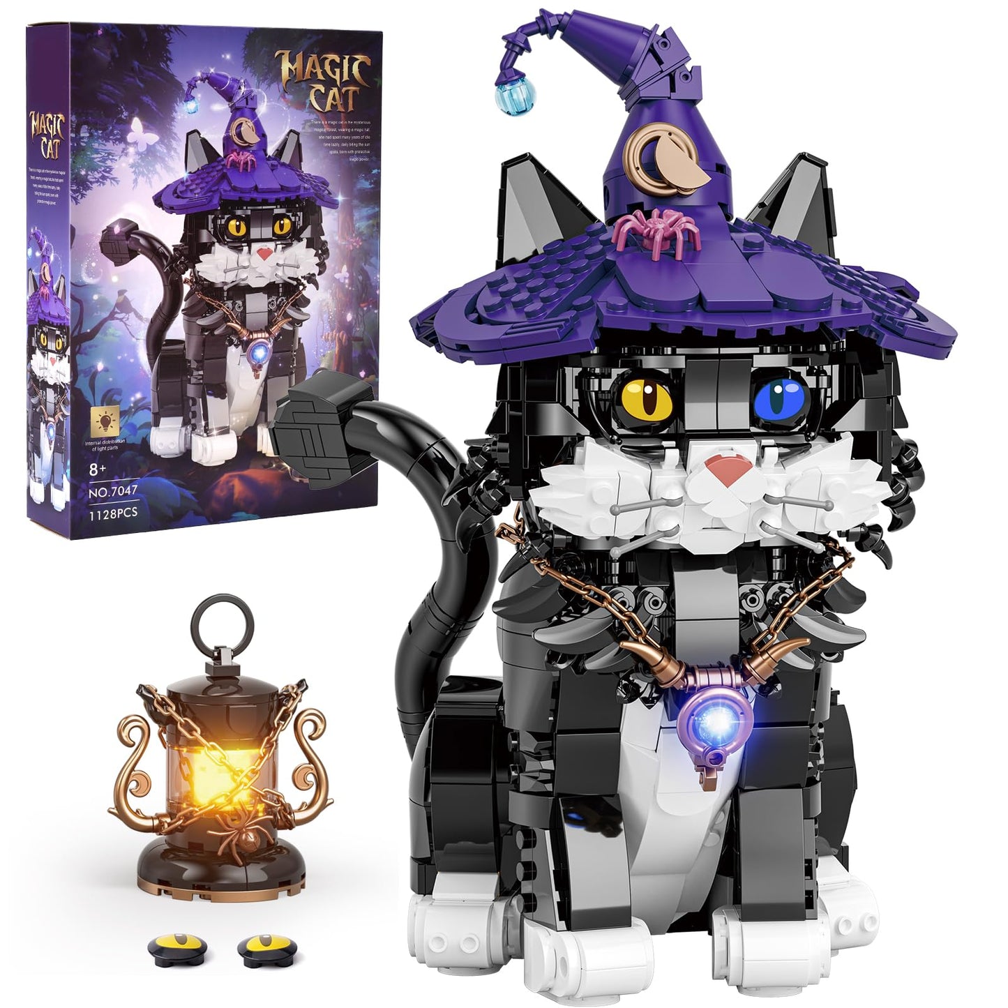 QFJ Ideas Harry Magic Cat Building Set – 1128 Pieces, Glow Lamp, LEGO Compatible