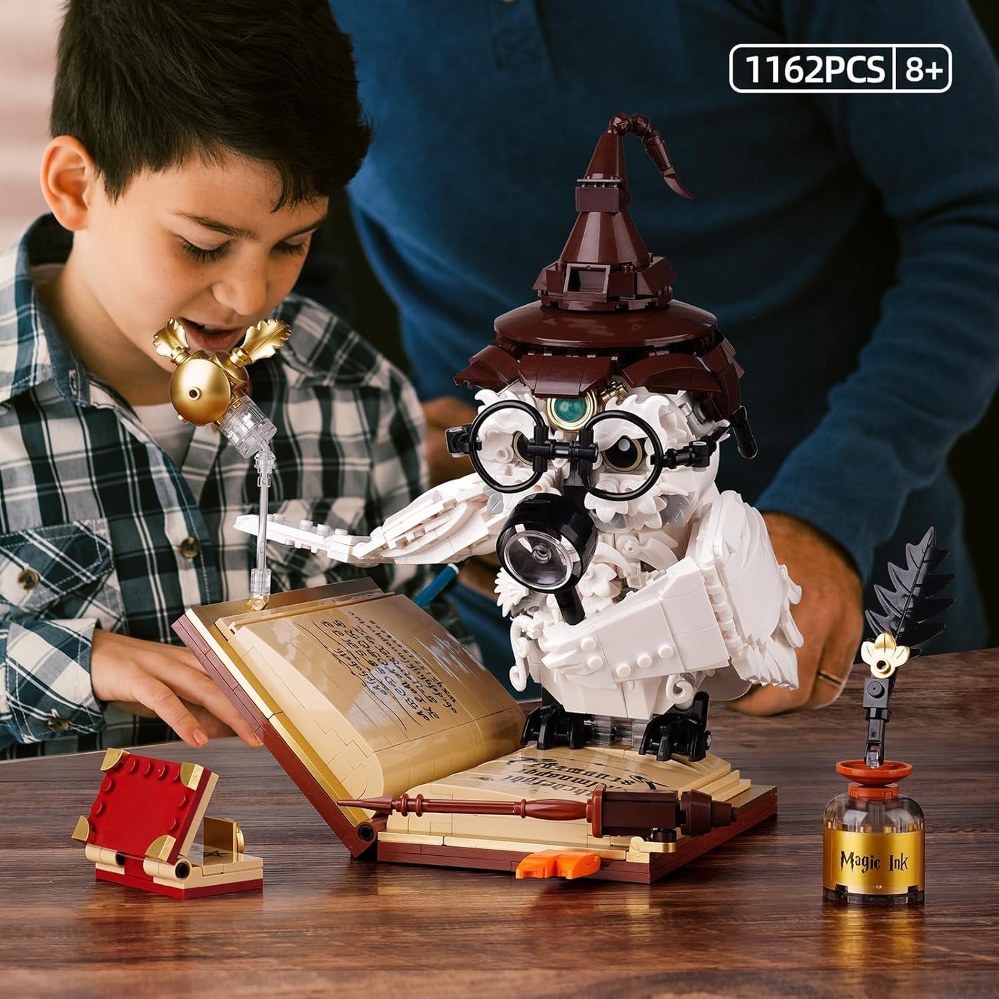 QFJ Ideas Magic World Owl Building Set – 1162-Piece Light-Up Wizard Owl, LEGO Compatible