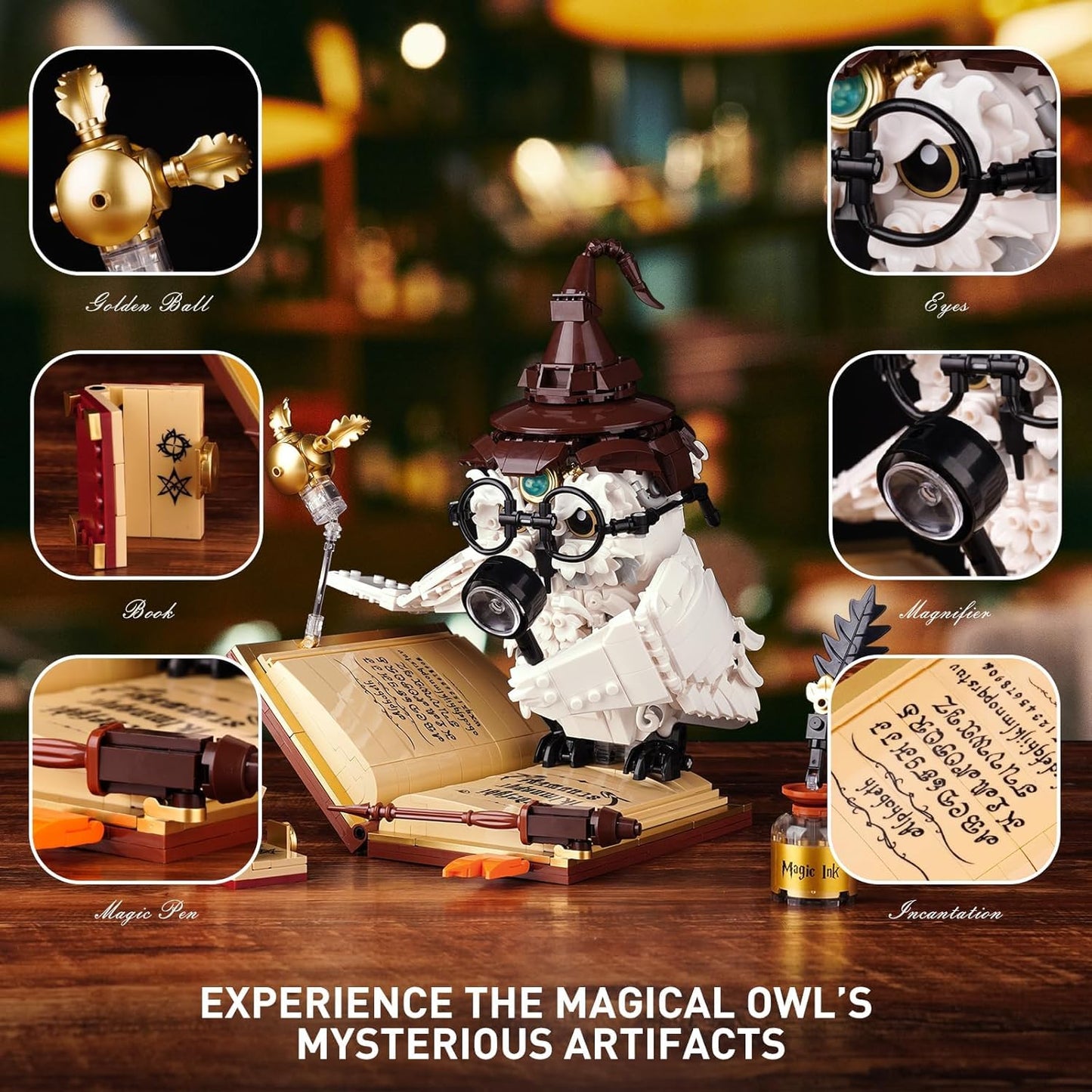 QFJ Ideas Magic World Owl Building Set – 1162-Piece Light-Up Wizard Owl, LEGO Compatible
