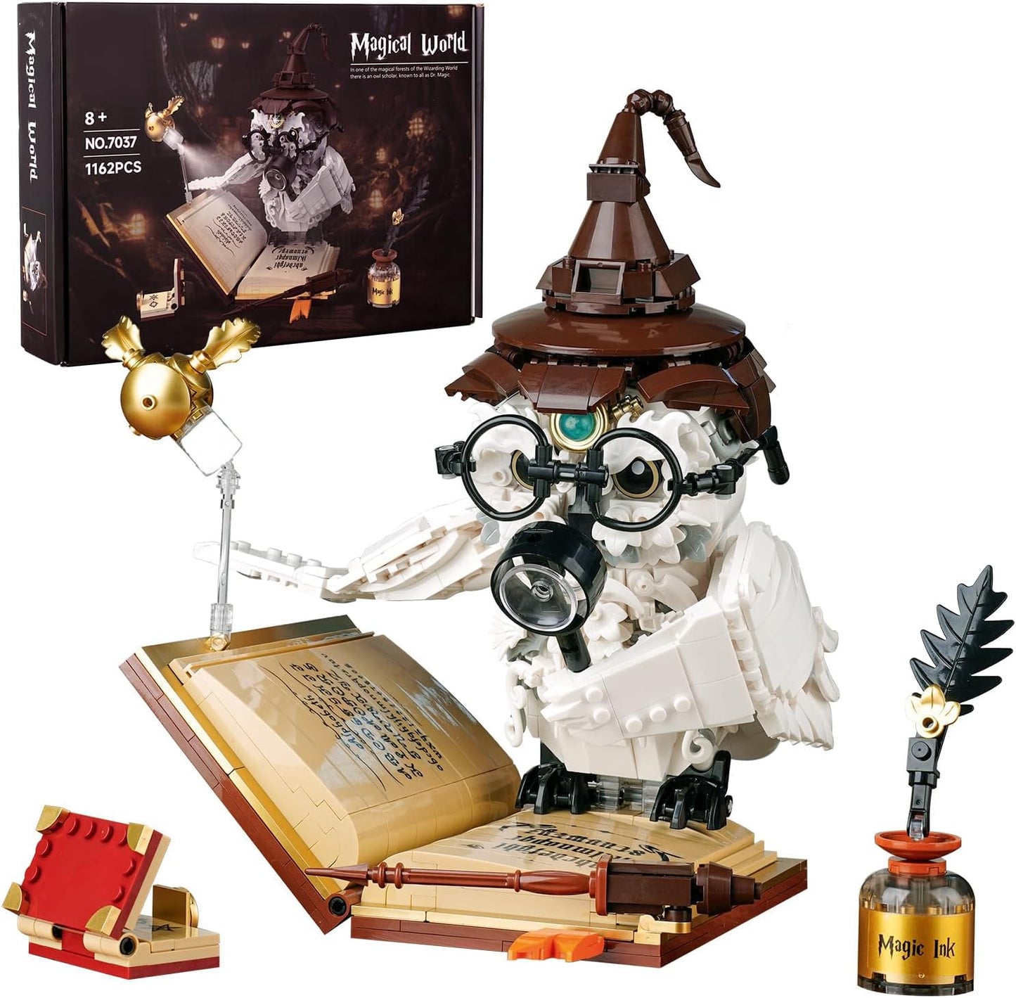 QFJ Ideas Magic World Owl Building Set – 1162-Piece Light-Up Wizard Owl, LEGO Compatible