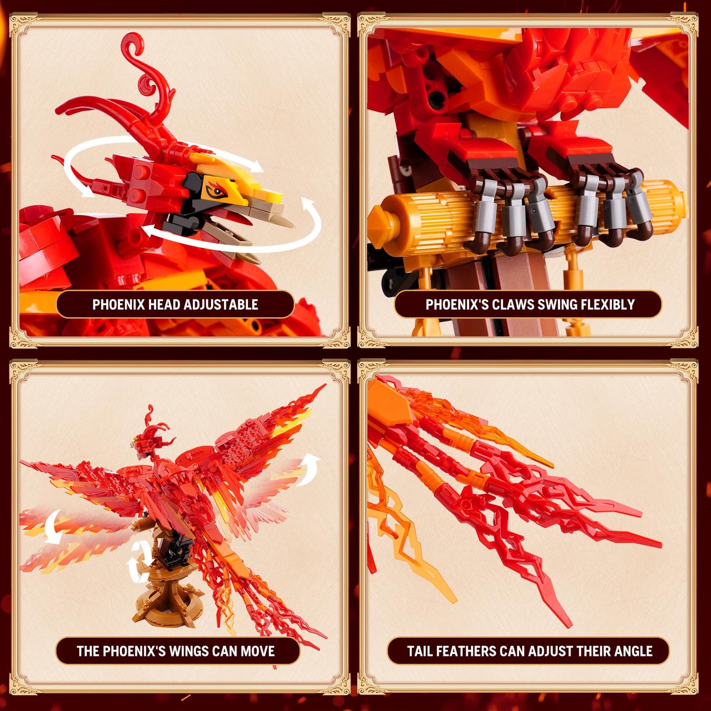 QFJ Moc Fire Phoenix Building Set – 938-Piece LEGO-Compatible STEM Model for Adults & Kids 8+