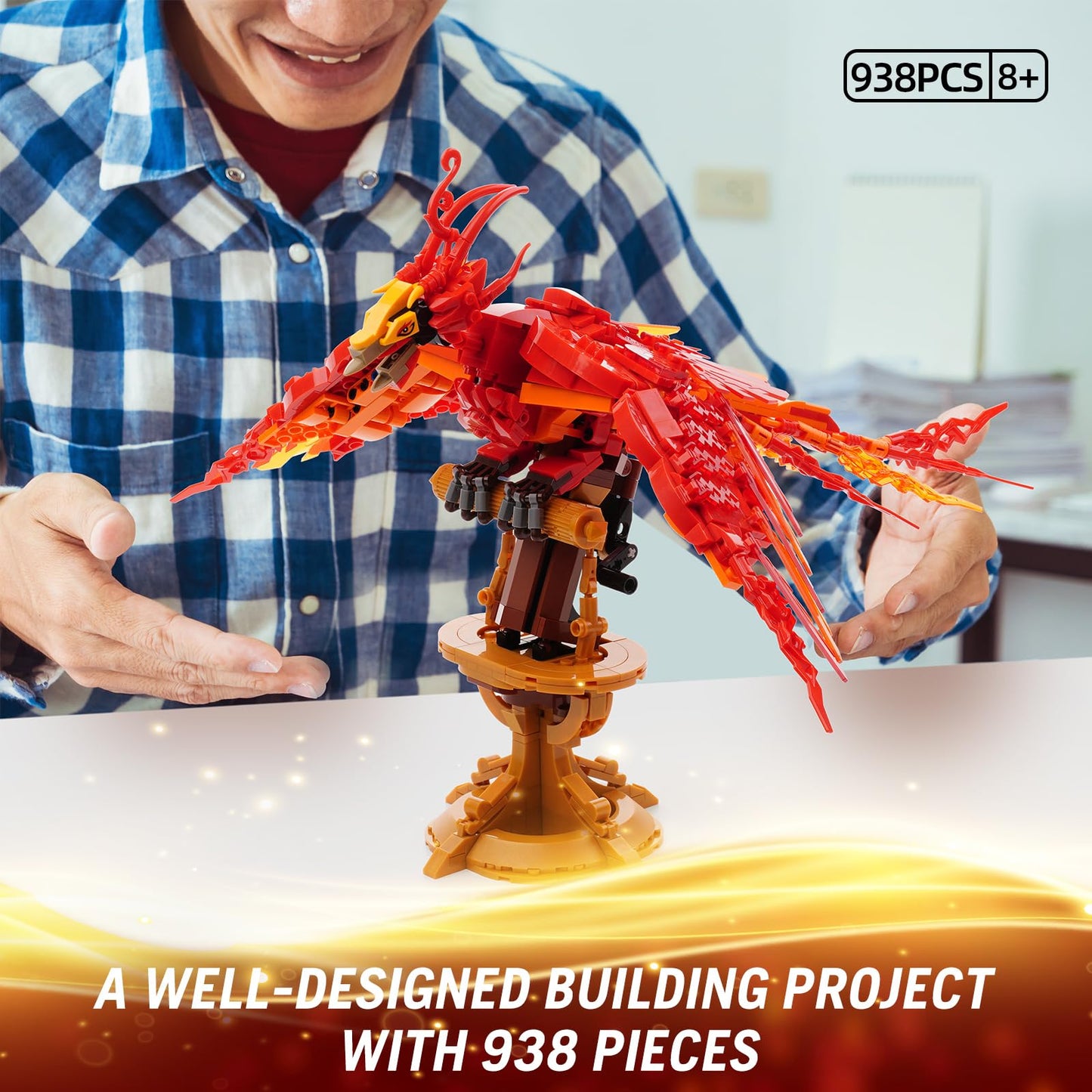 QFJ Moc Fire Phoenix Building Set – 938-Piece LEGO-Compatible STEM Model for Adults & Kids 8+
