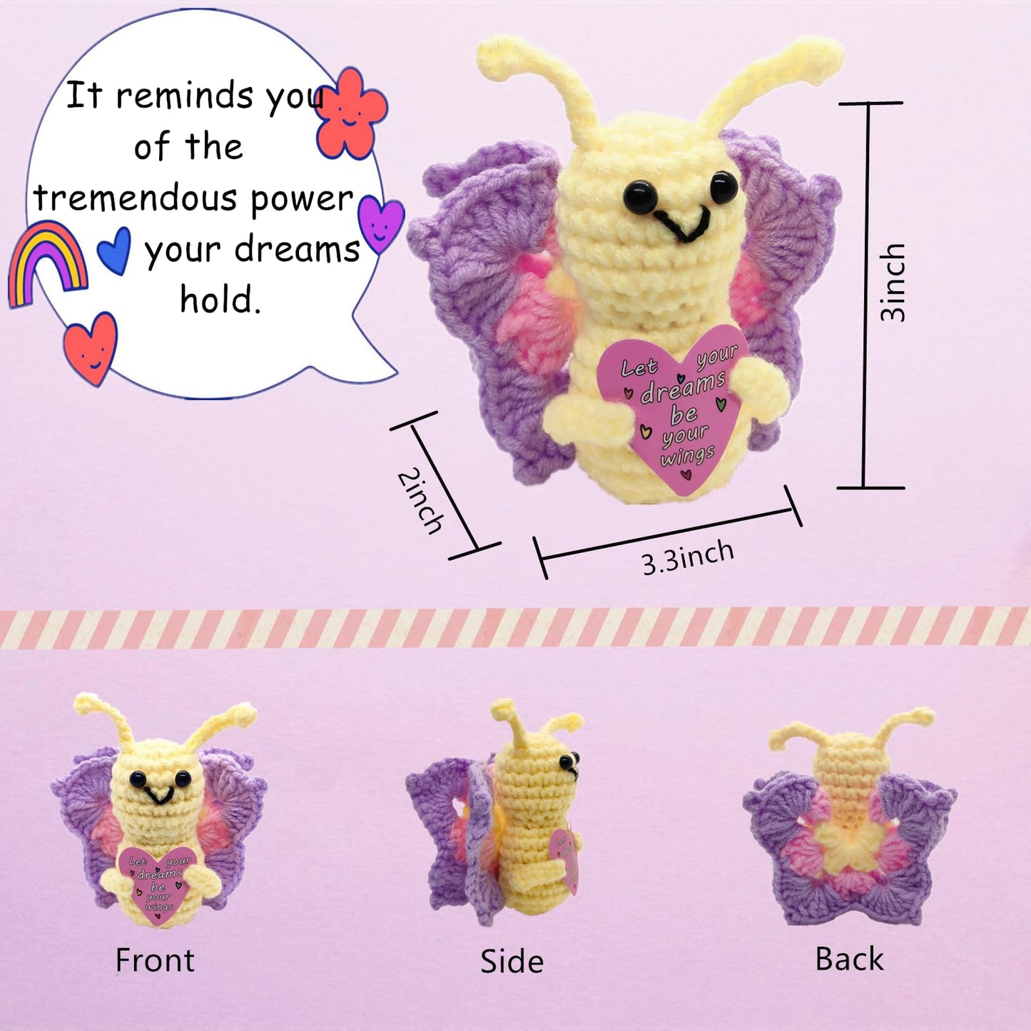 QHARIX Mini Positive Crochet Butterfly Gift – Handmade Inspirational Plush for Women and Teens