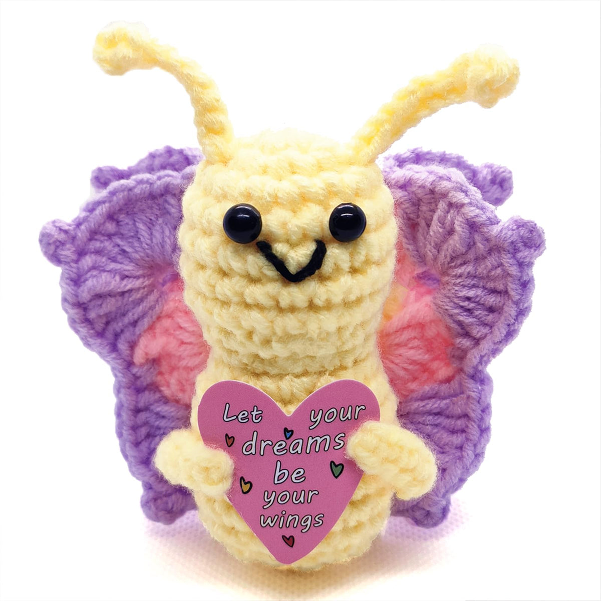 QHARIX Mini Positive Crochet Butterfly Gift – Handmade Inspirational Plush for Women and Teens