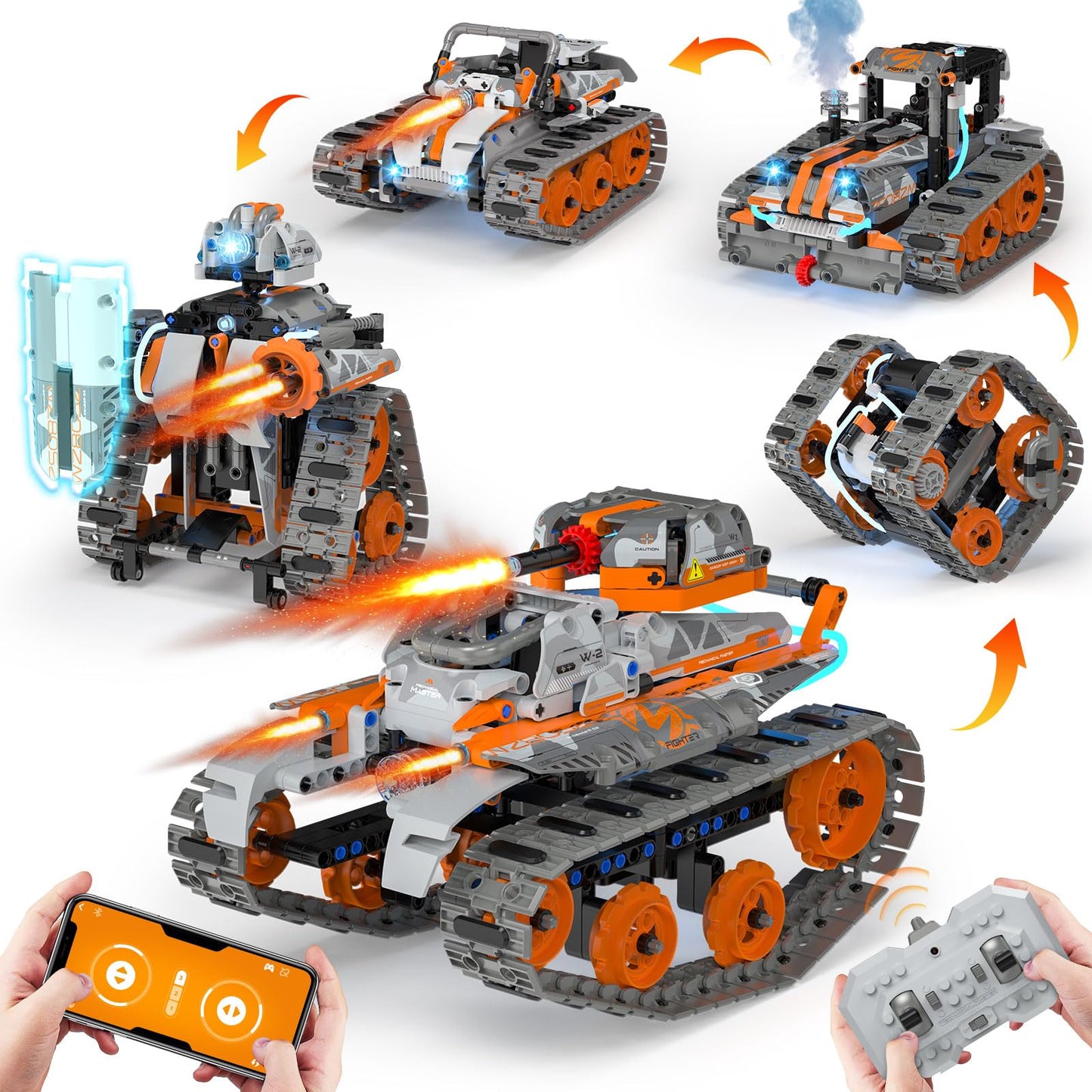 QHECTTY 5-in-1 STEM Building Kit for Kids 6–14 | Remote & App-Controlled Robotic Tanks & Cars | 552 Pcs