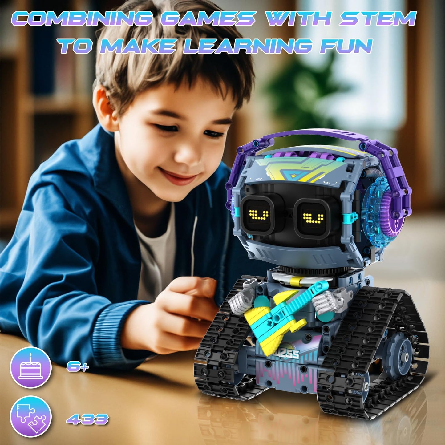 QHECTTY STEM Robot Building Kit - 3-in-1, Remote & App Controlled, 433 Pieces
