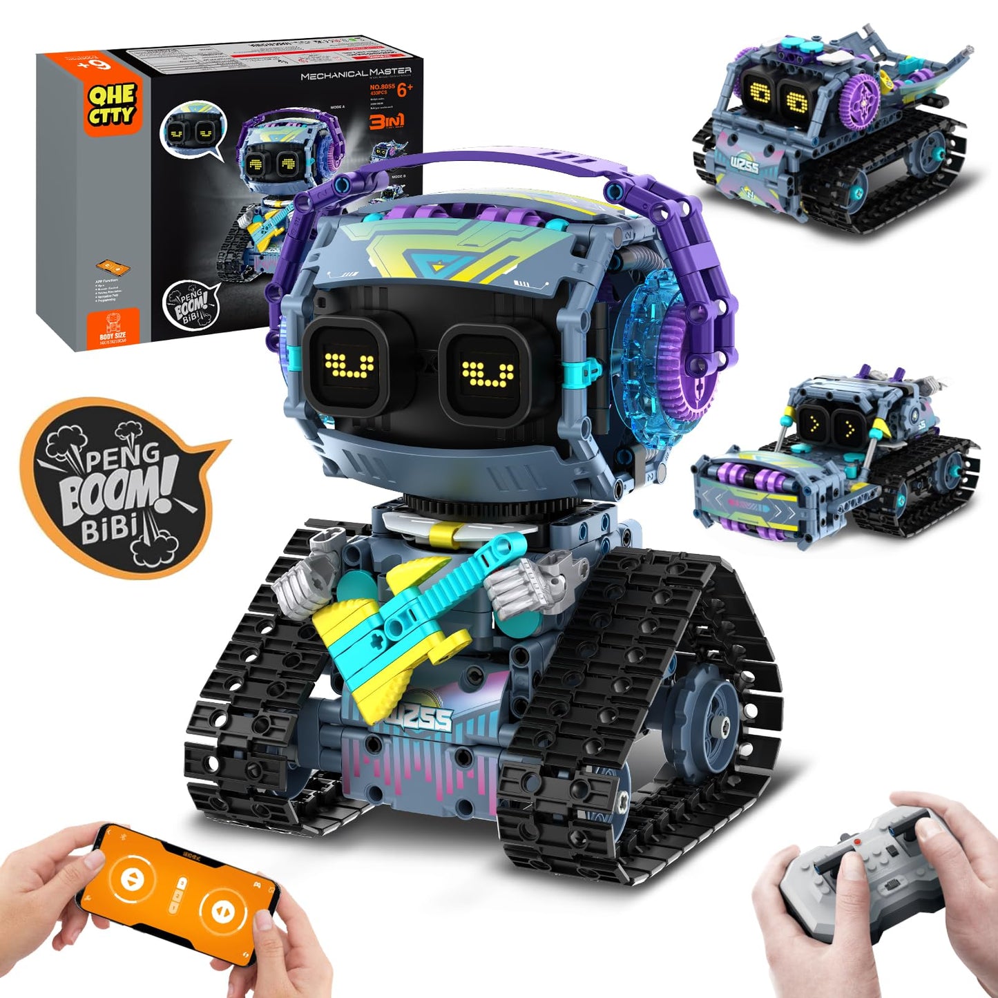QHECTTY STEM Robot Building Kit - 3-in-1, Remote & App Controlled, 433 Pieces