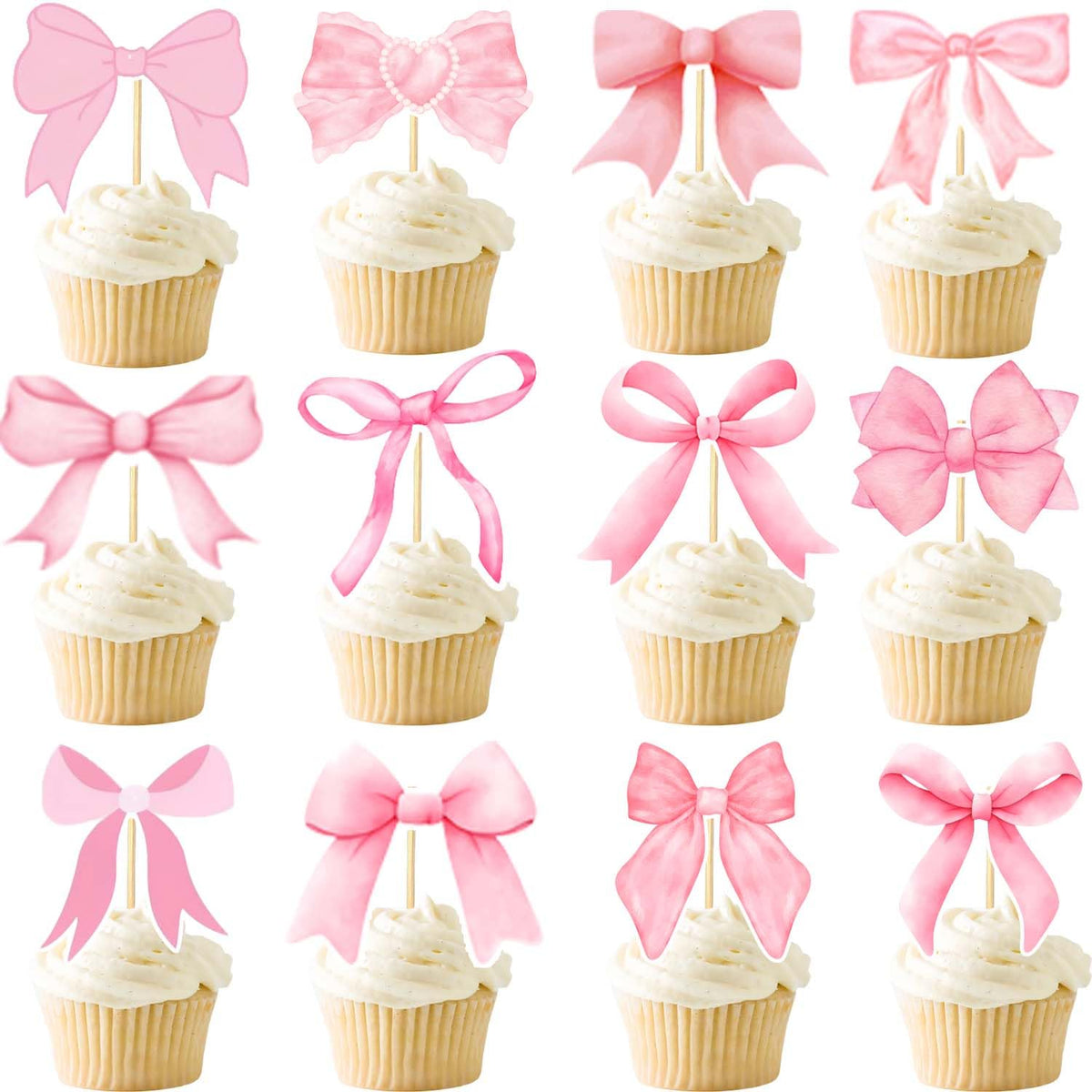 24PCS Coquette Bow Cupcake Toppers – Pink Bow Party Decor | qhqqwzxqc