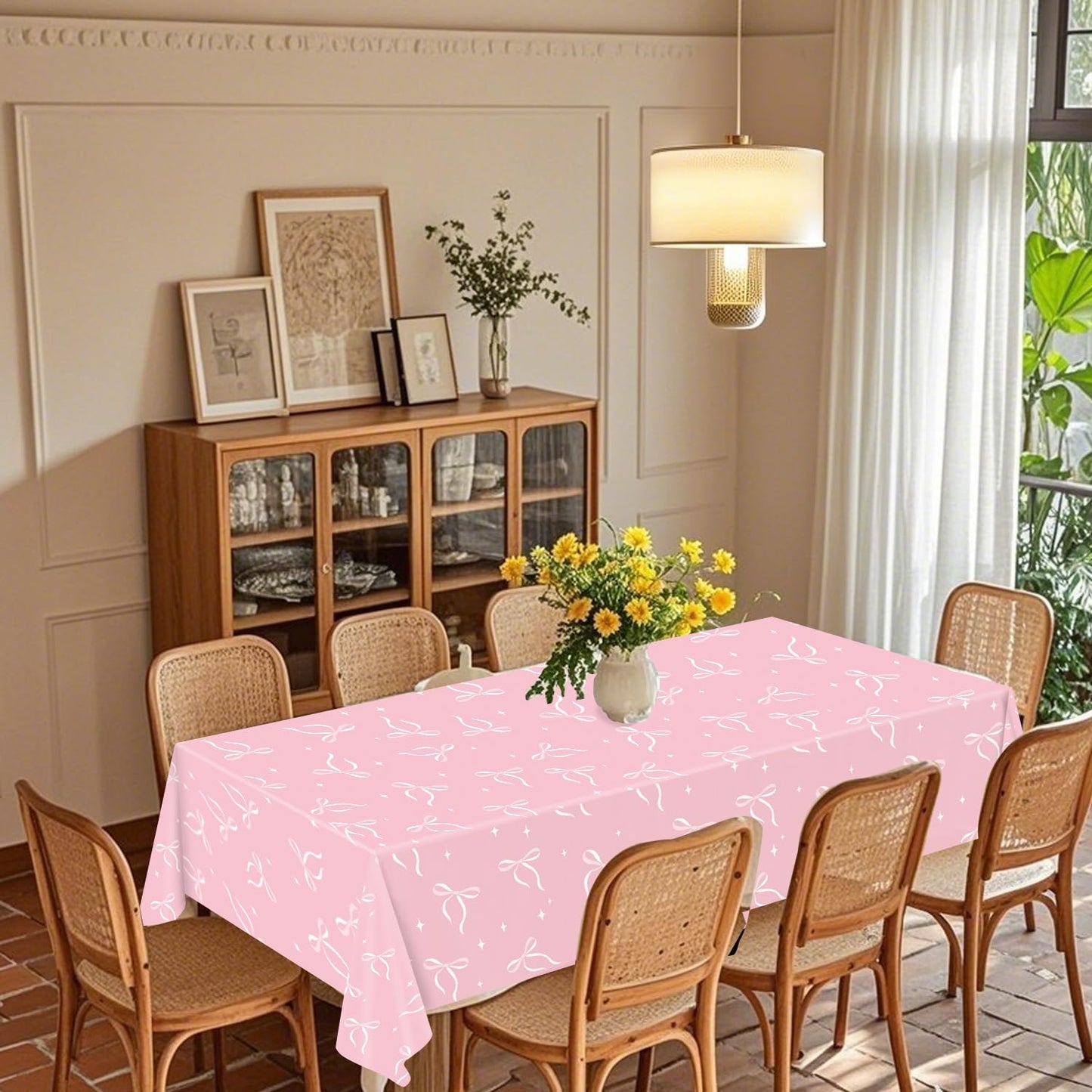 QIYANPAX 4 Pack Pink Bow Tablecloth – 54 x 108 in Coquette Birthday Decor