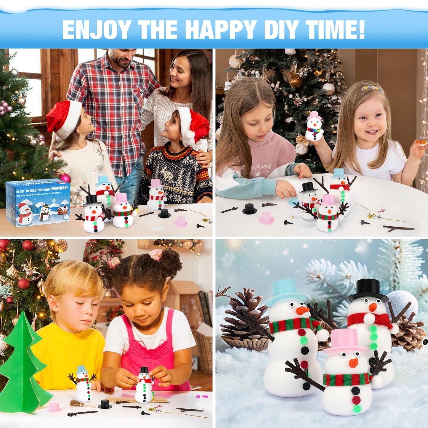 QIYVLOS Build A Snowman Kit — 6-Pack Snowman Crafts for Kids (105 Pcs)