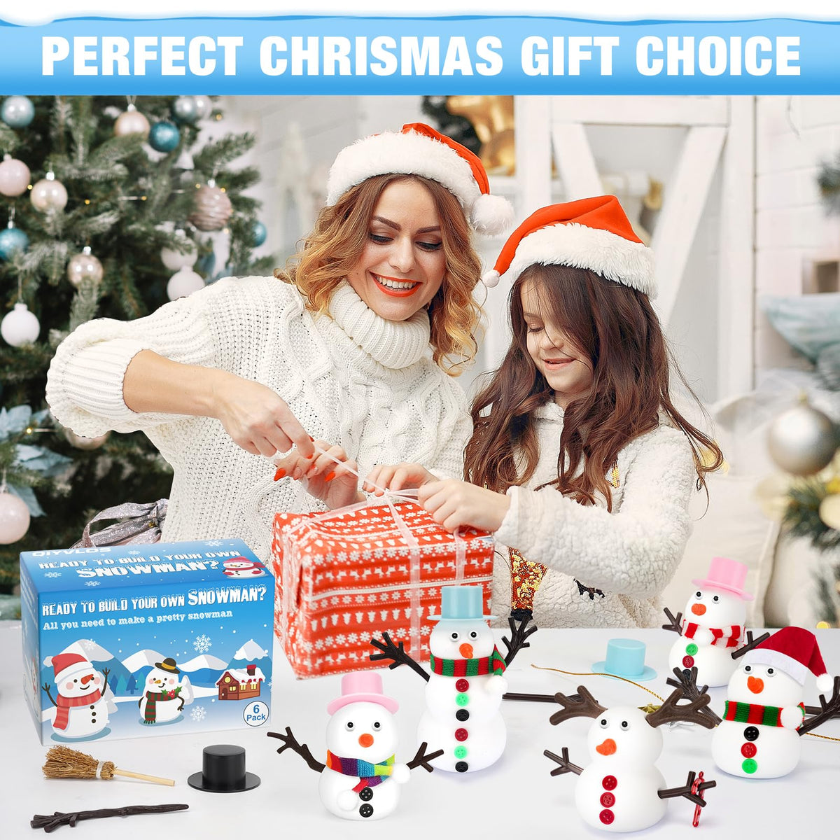 QIYVLOS Build A Snowman Kit — 6-Pack Snowman Crafts for Kids (105 Pcs)