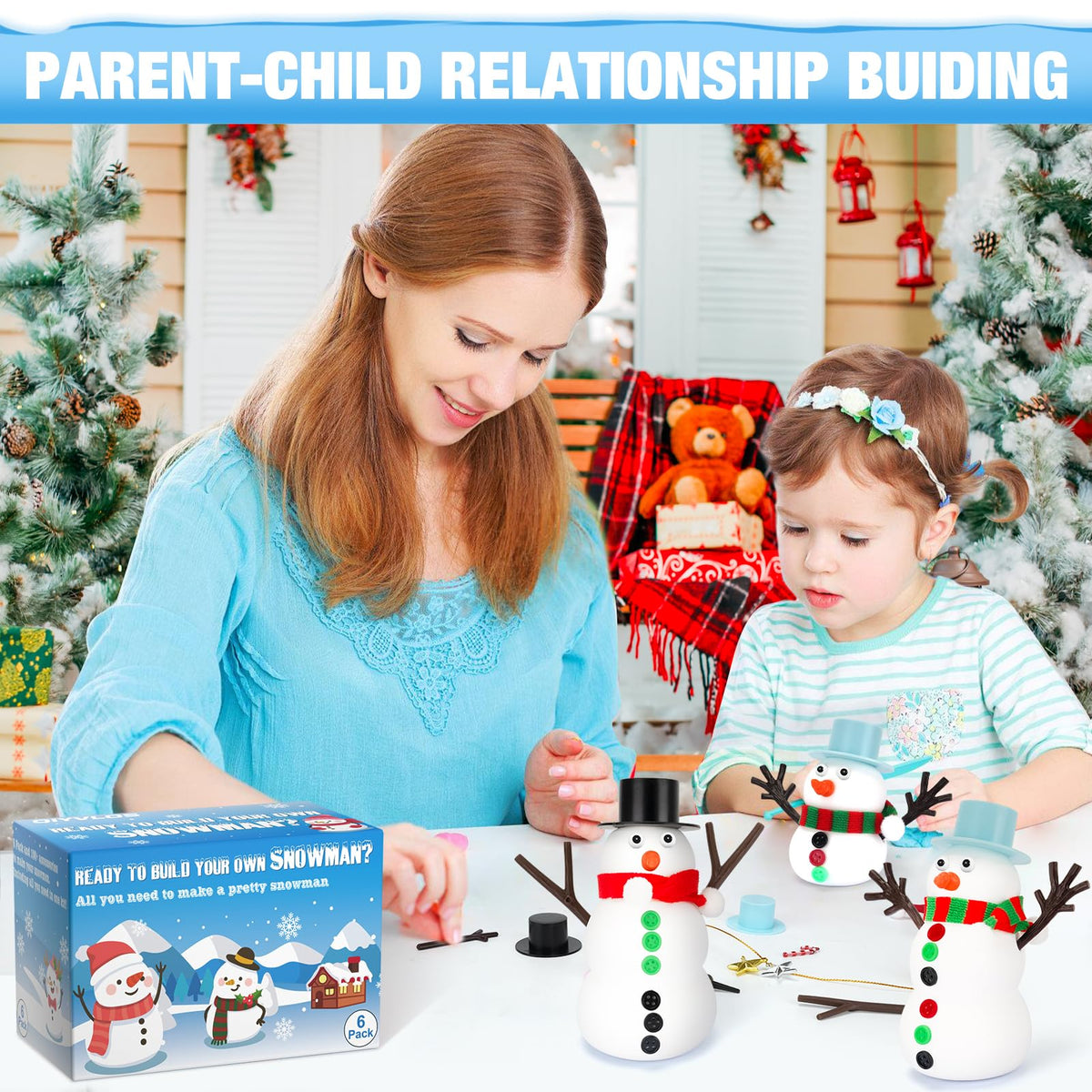 QIYVLOS Build A Snowman Kit — 6-Pack Snowman Crafts for Kids (105 Pcs)