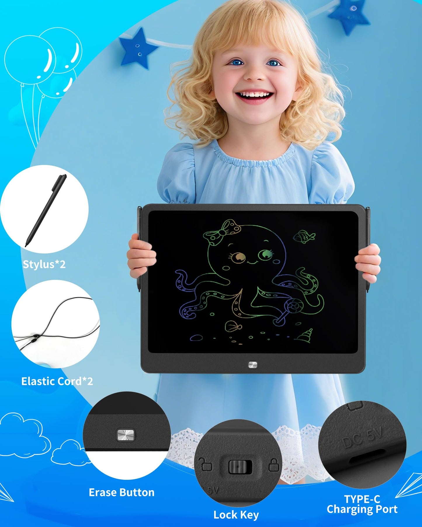 QIAOBUQI 16-Inch Rechargeable LCD Writing Tablet for Kids
