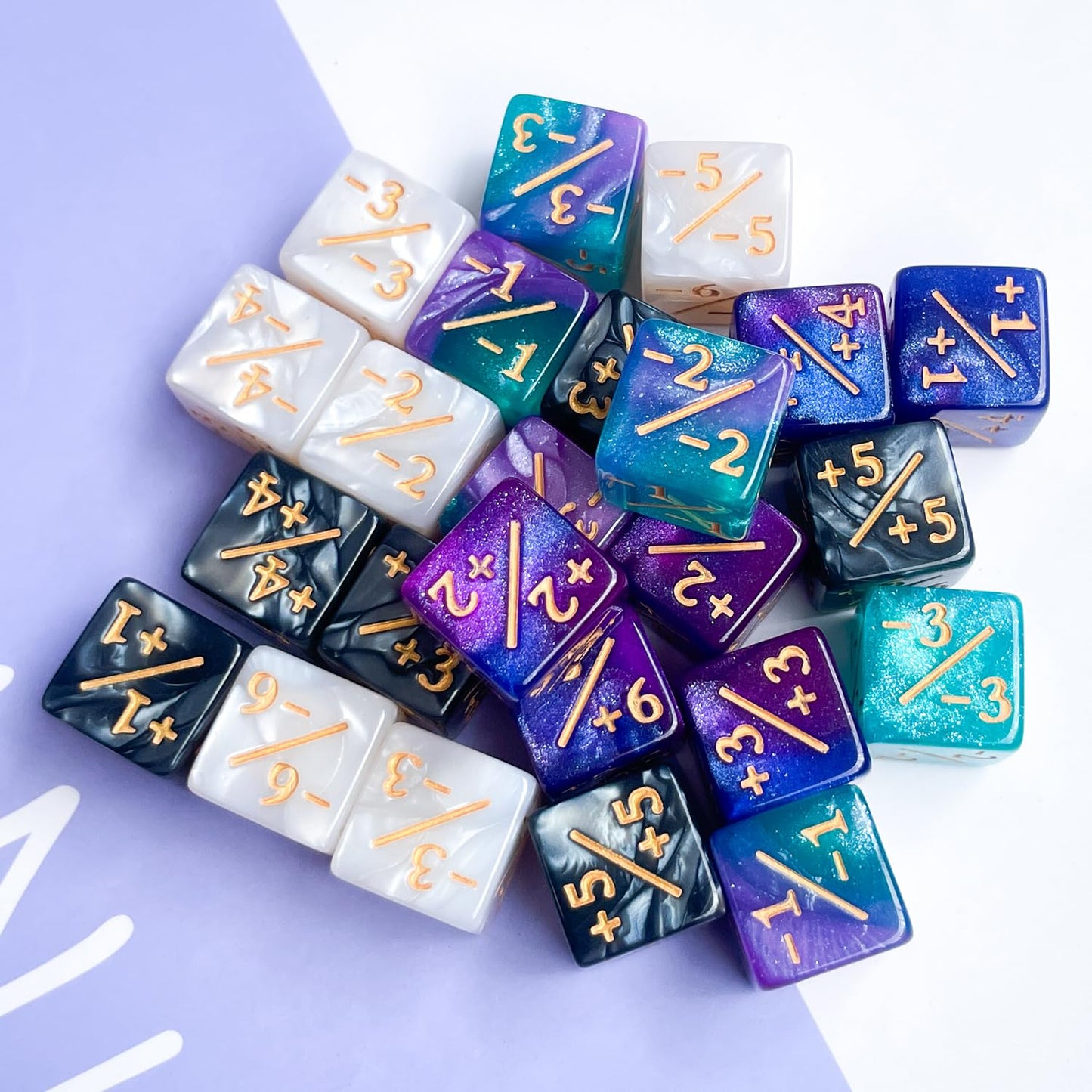 QiAN SiMAi 24 Pieces Token Counter Dice – Galaxy Mix D6 Dice Set for MTG CCG & Board Games